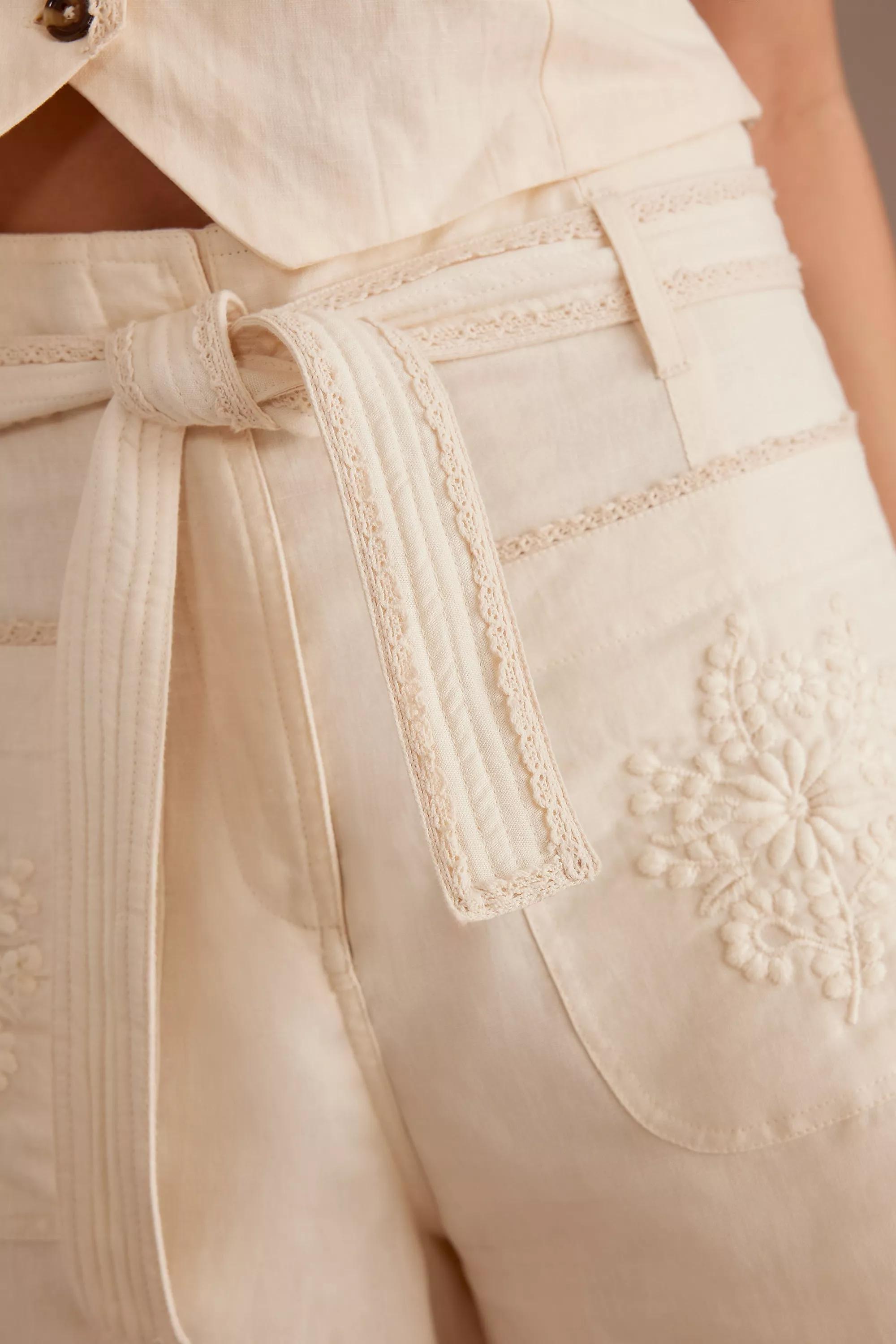 Louise Misha Rhea Embroidered Shorts, Cream, , large image number 1