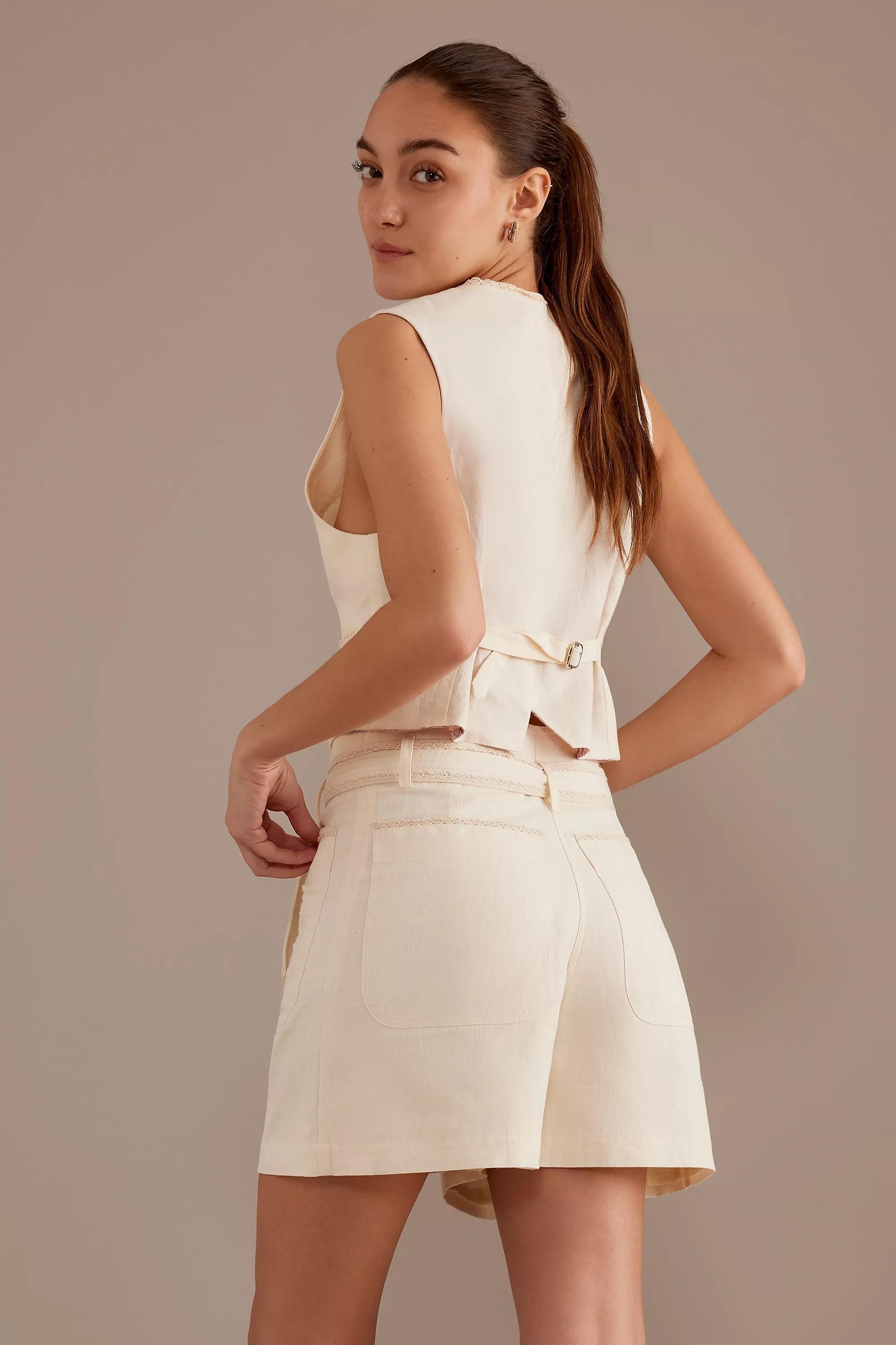 Louise Misha Rhea Embroidered Shorts, Cream, , large image number 5