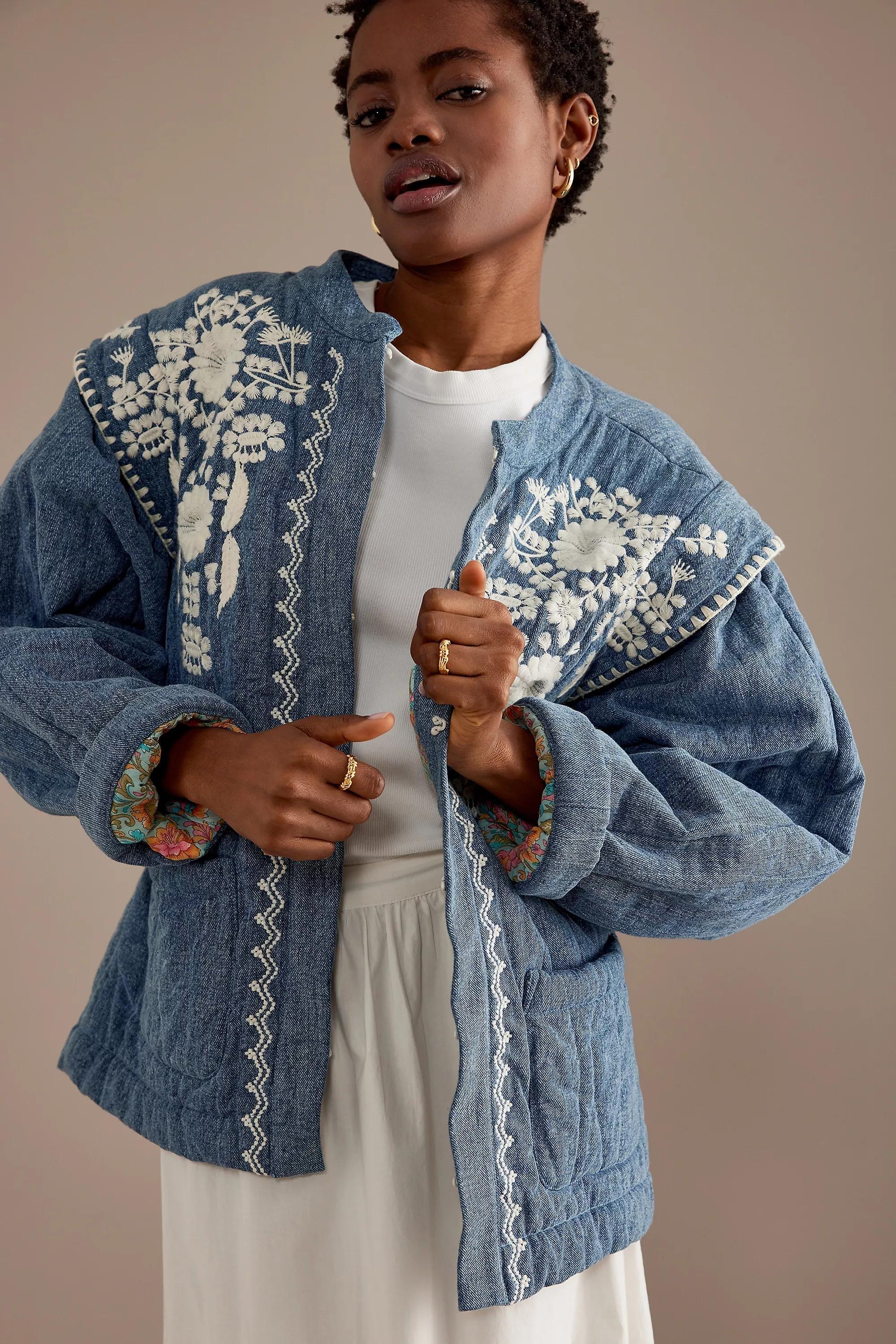 Louise Misha Maurice Embroidered Quilted Jacket, Blue, , large image number 0