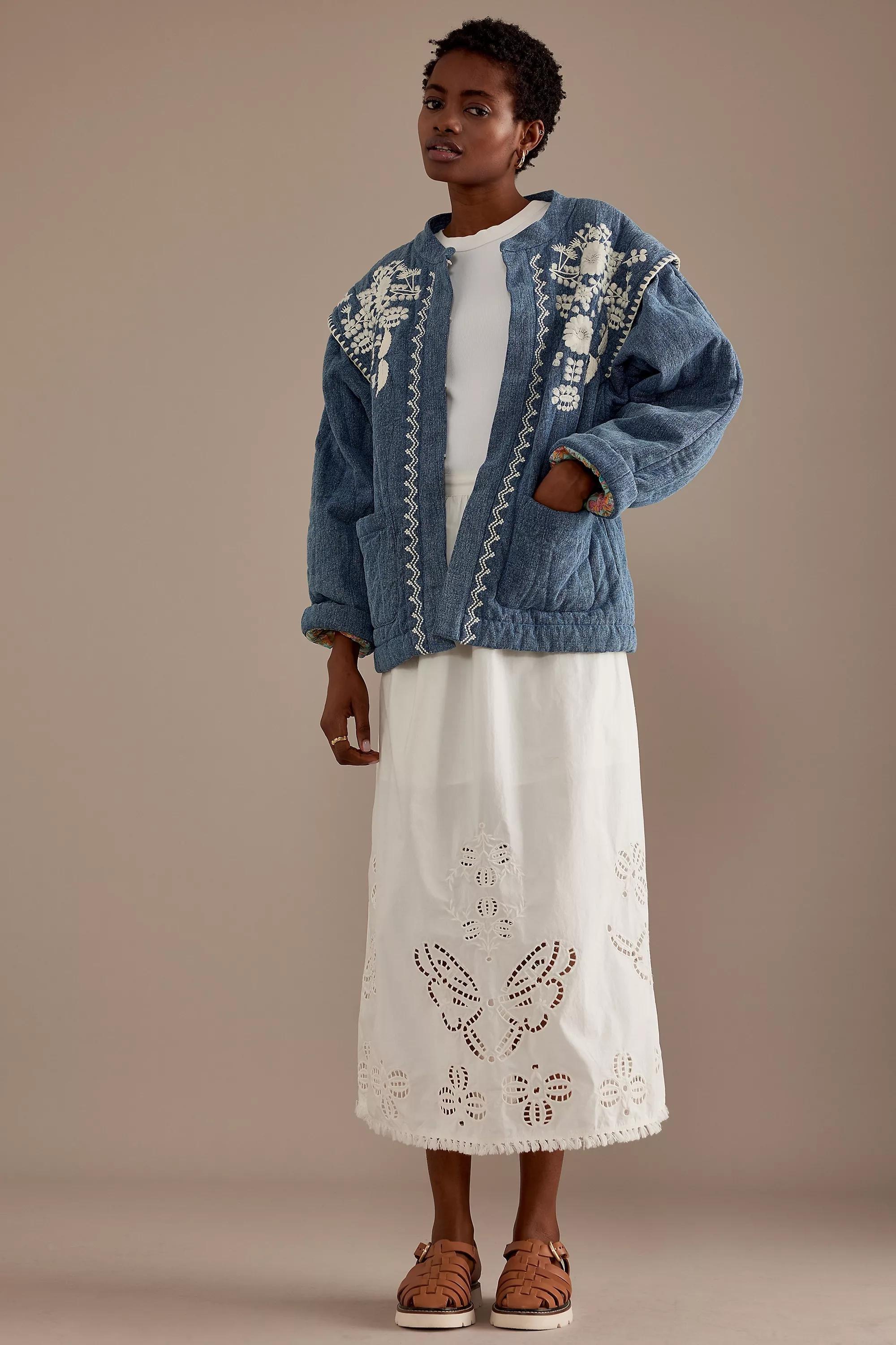 Louise Misha Maurice Embroidered Quilted Jacket, Blue, , large image number 1