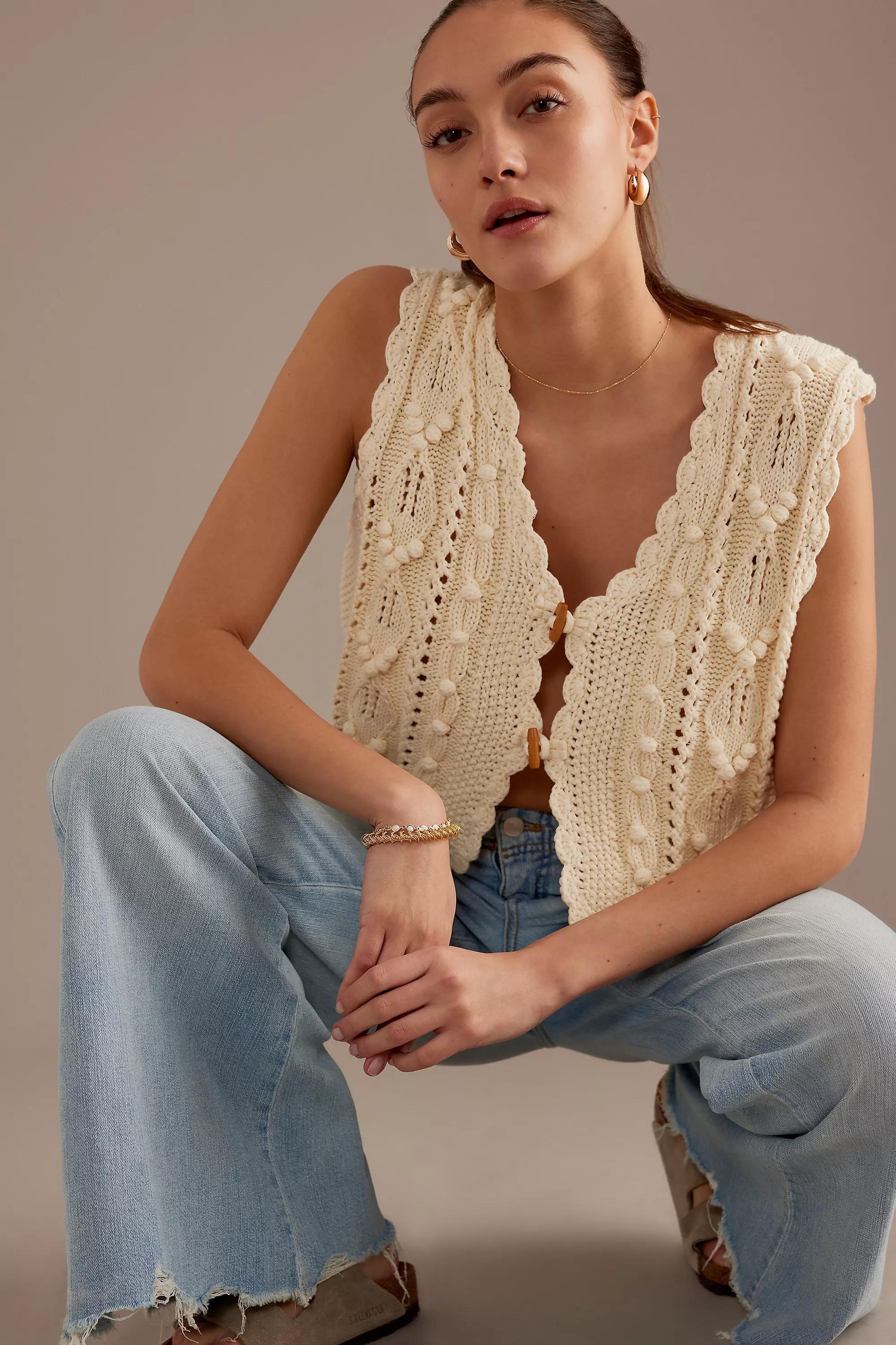 Louise Misha Yamina Knitted Waistcoat, Cream, , large image number 1