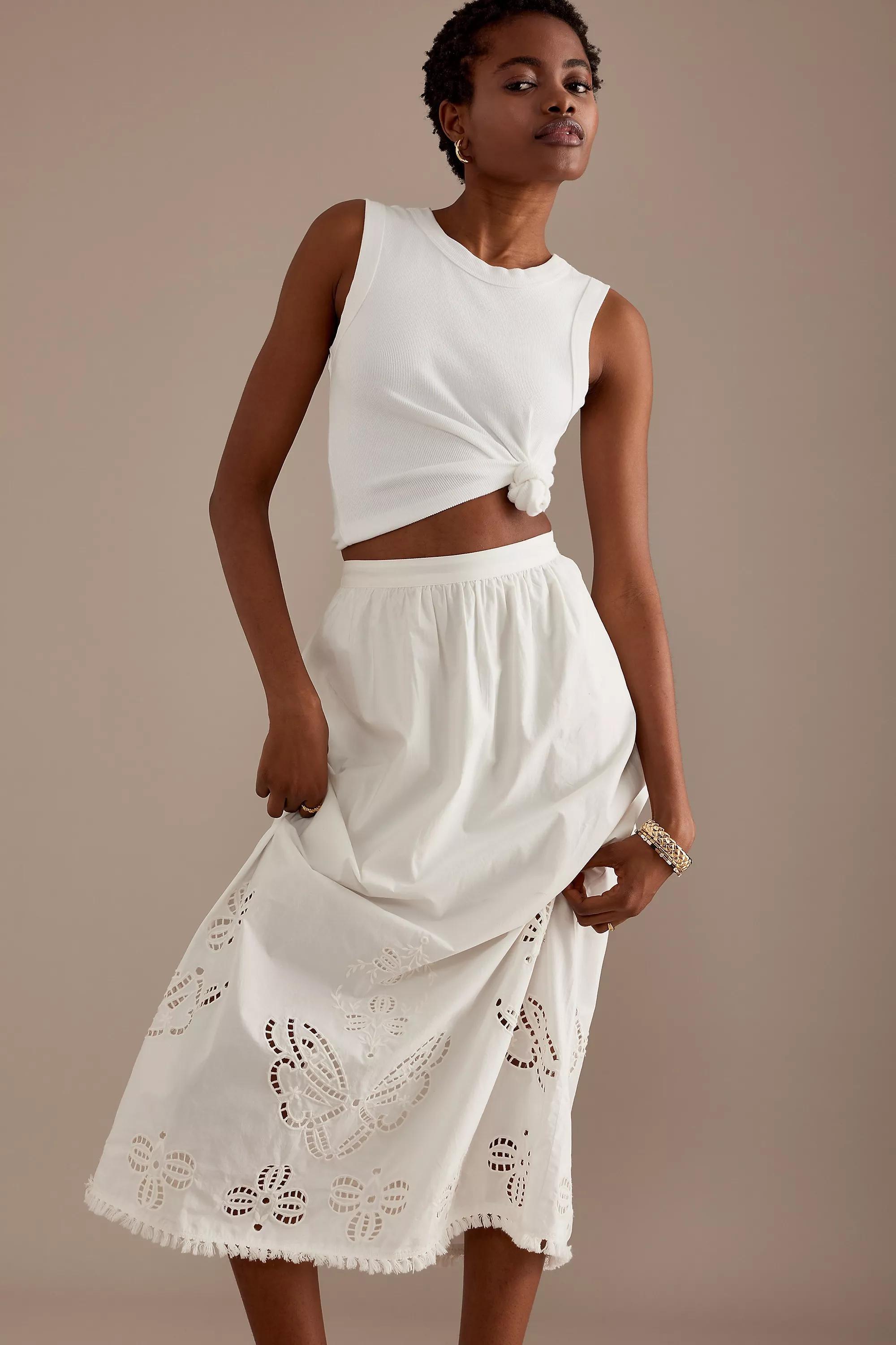 Louise Misha Paola Eyelet Cotton Midaxi Skirt, White, , large image number 0