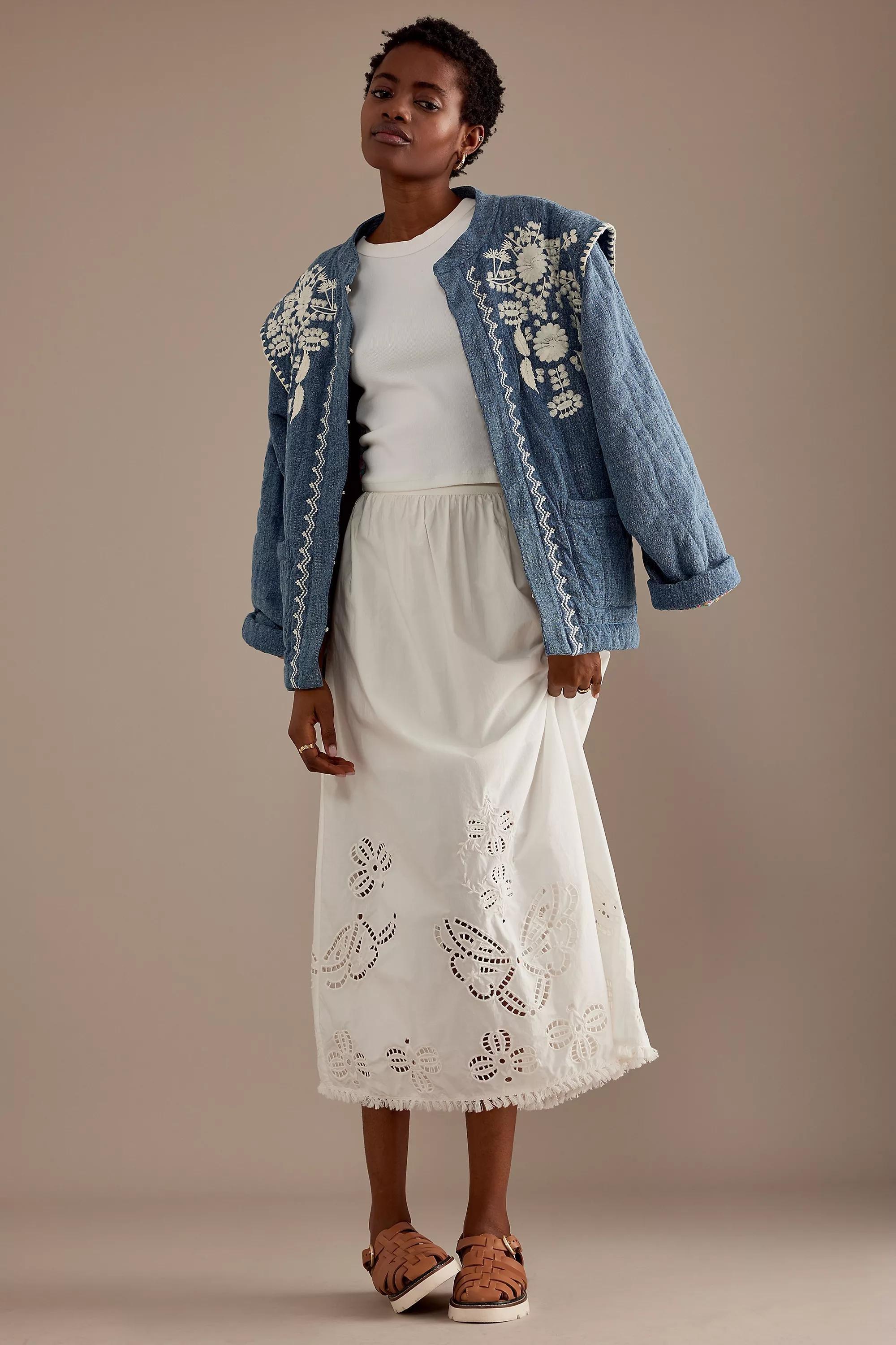 Louise Misha Paola Eyelet Cotton Midaxi Skirt, White, , large image number 2