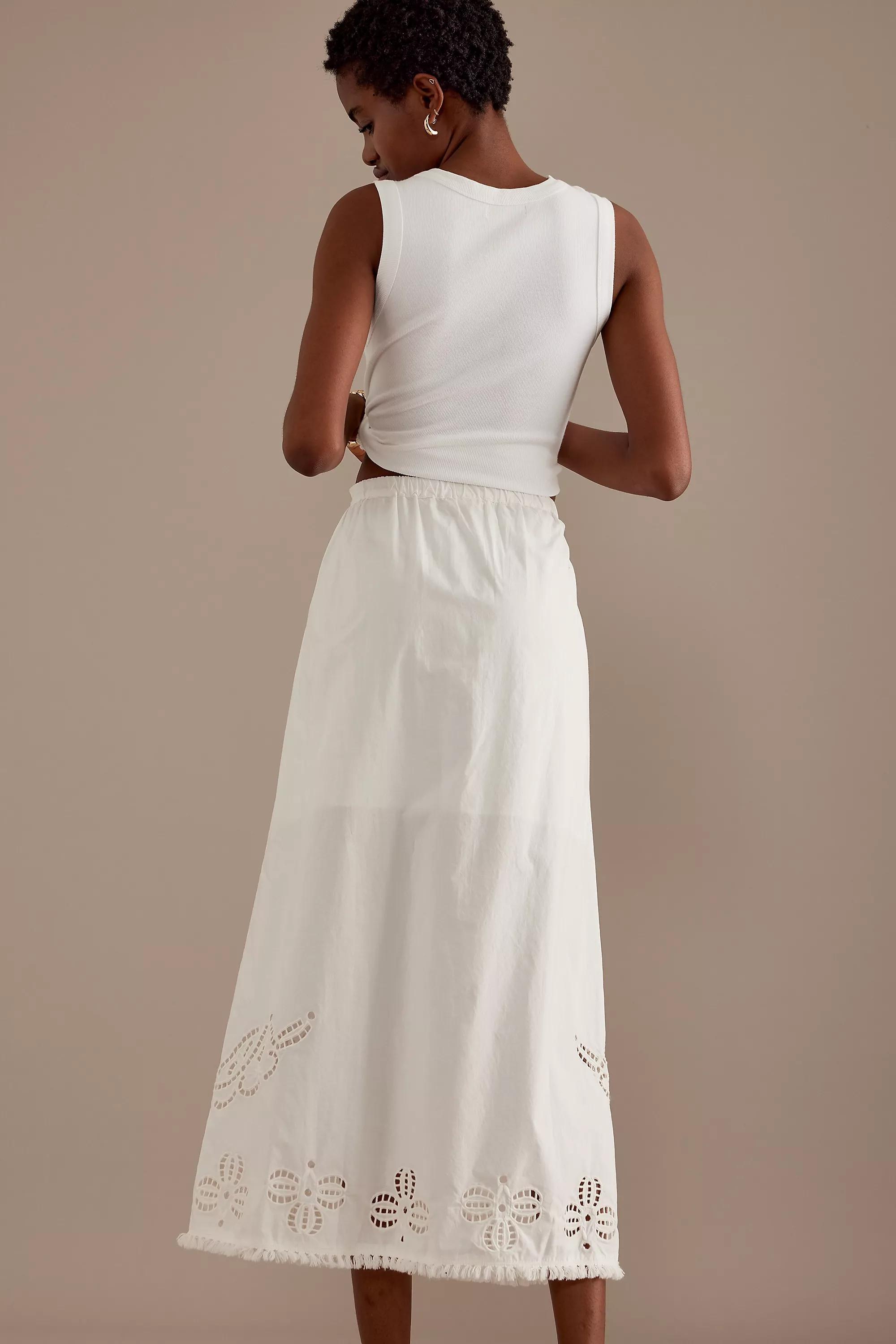 Louise Misha Paola Eyelet Cotton Midaxi Skirt, White, , large image number 3