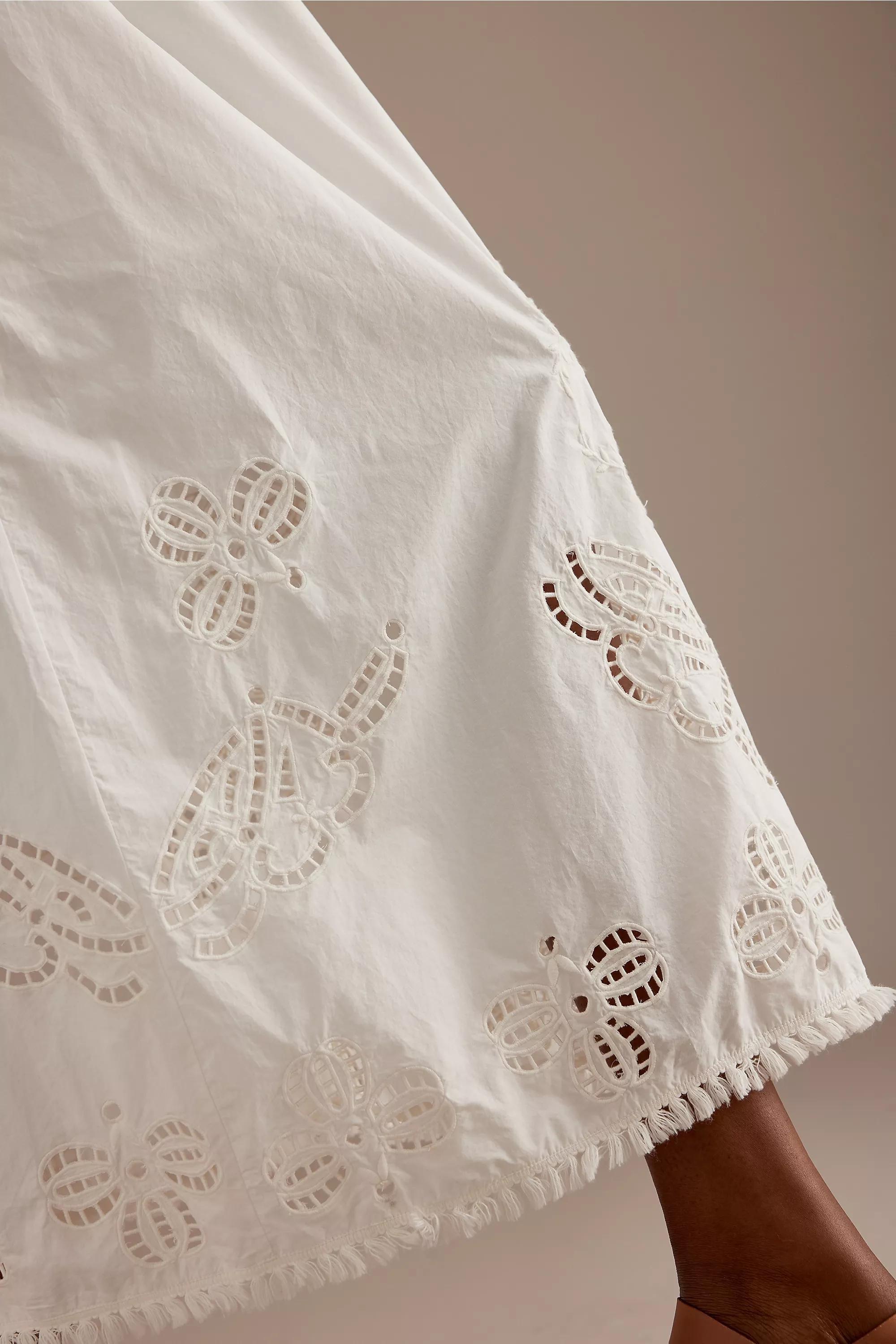 Louise Misha Paola Eyelet Cotton Midaxi Skirt, White, , large image number 5