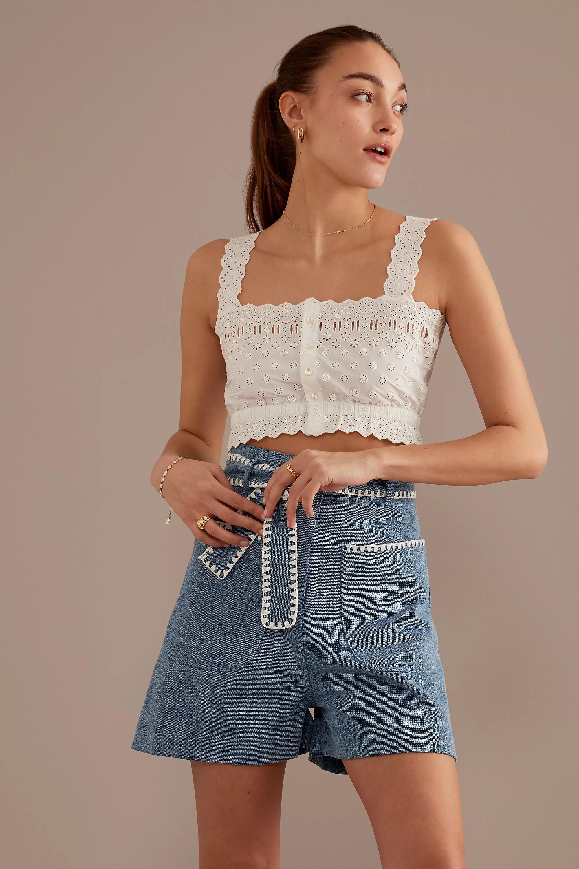 Louise Misha Kivima Eyelet Cotton Crop Top, White, , large image number 4
