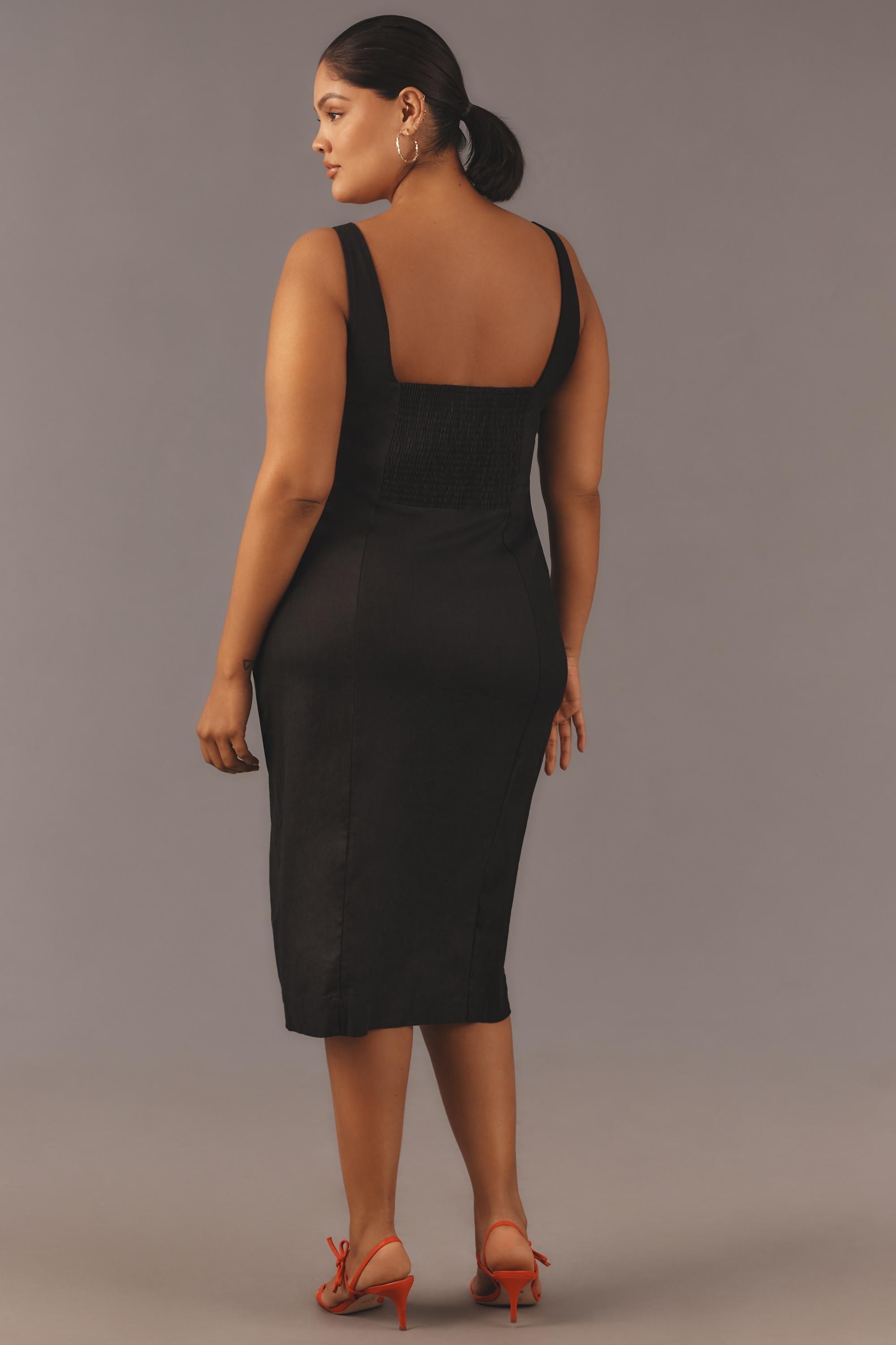 Sleeveless Linen Button Wrap Midi Dress, Black, , large image number 1