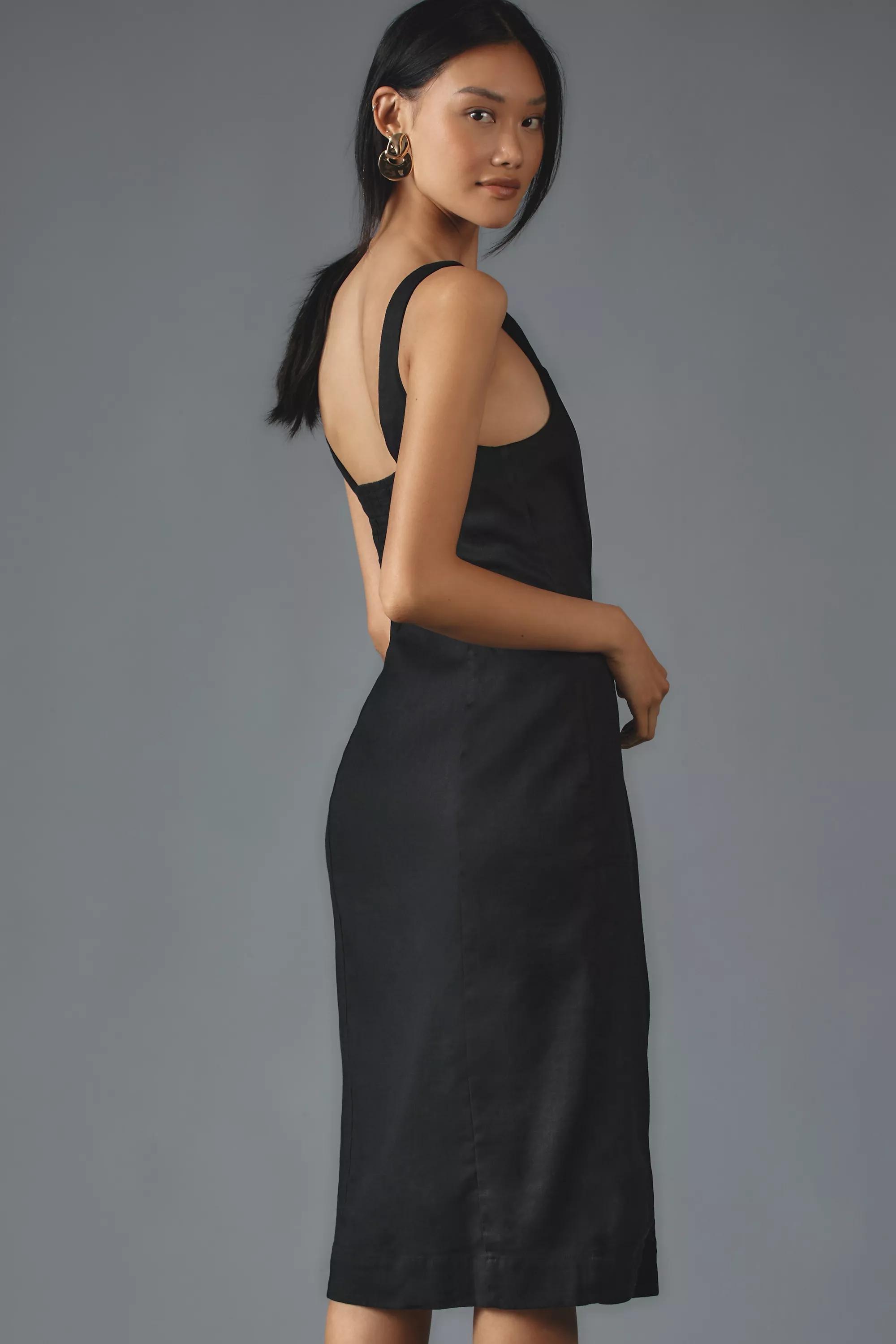 Sleeveless Linen Button Wrap Midi Dress, Black, A501_0001, large image number 4