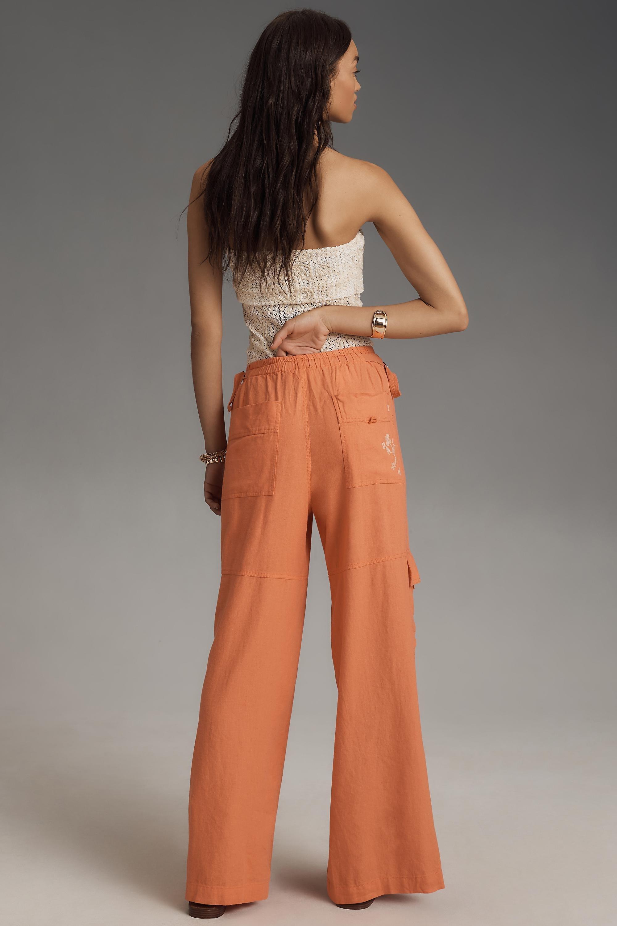 Pilcro Embroidered Linen Cargo Pants, Red, , large image number 2