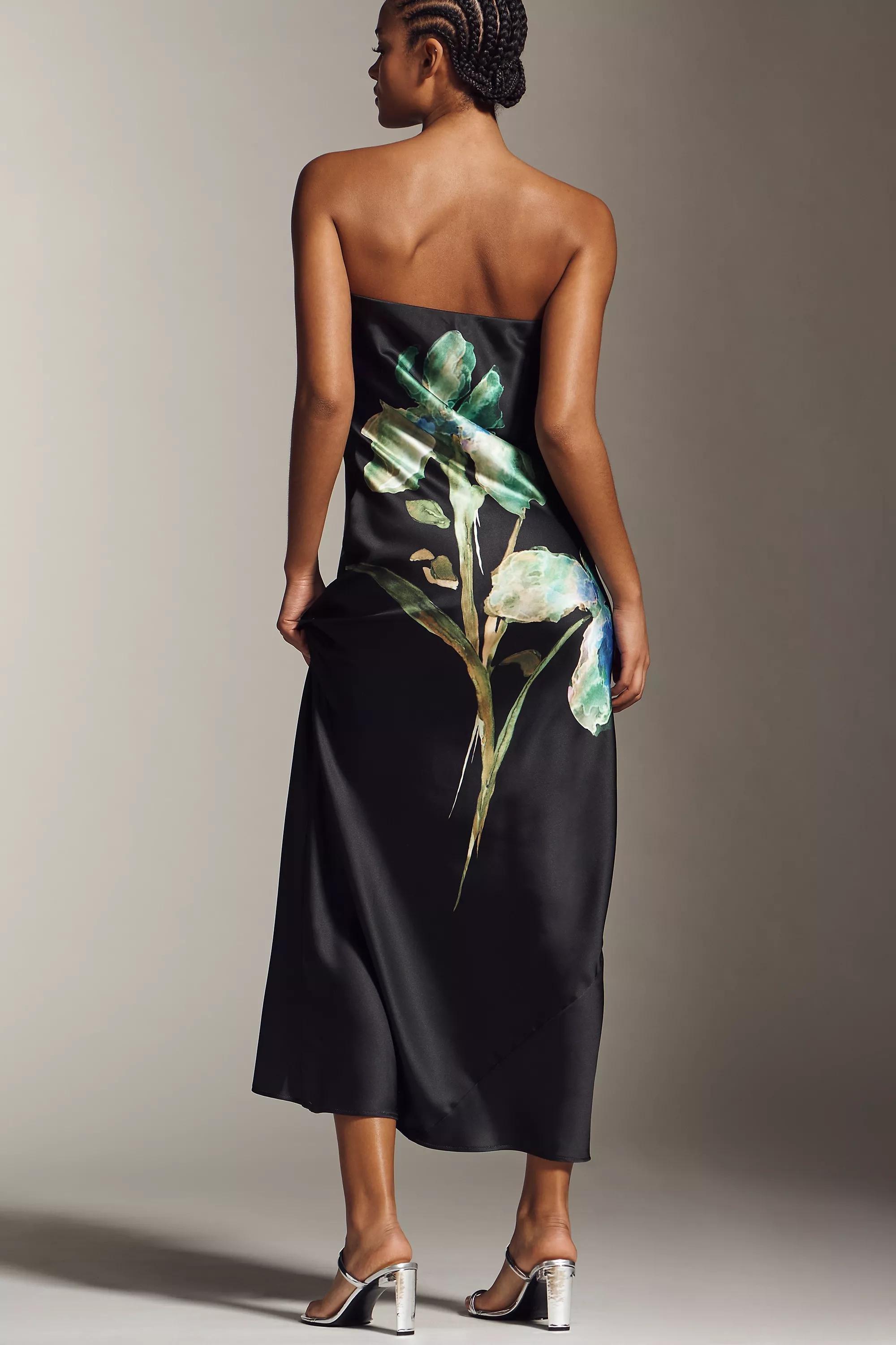 The Fleur Strapless Satin Maxi Slip Dress, Black, A501_0002, large image number 1