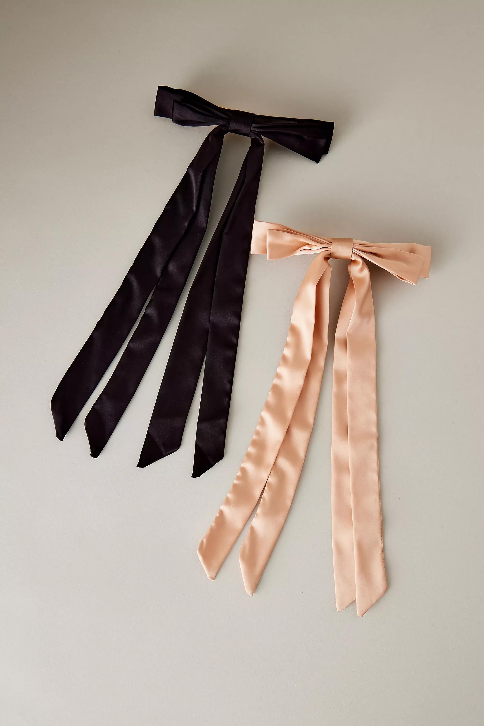 Satin Bow Barrette Hair Clip, Set Of 2, Black, A501_0001, large image number 1