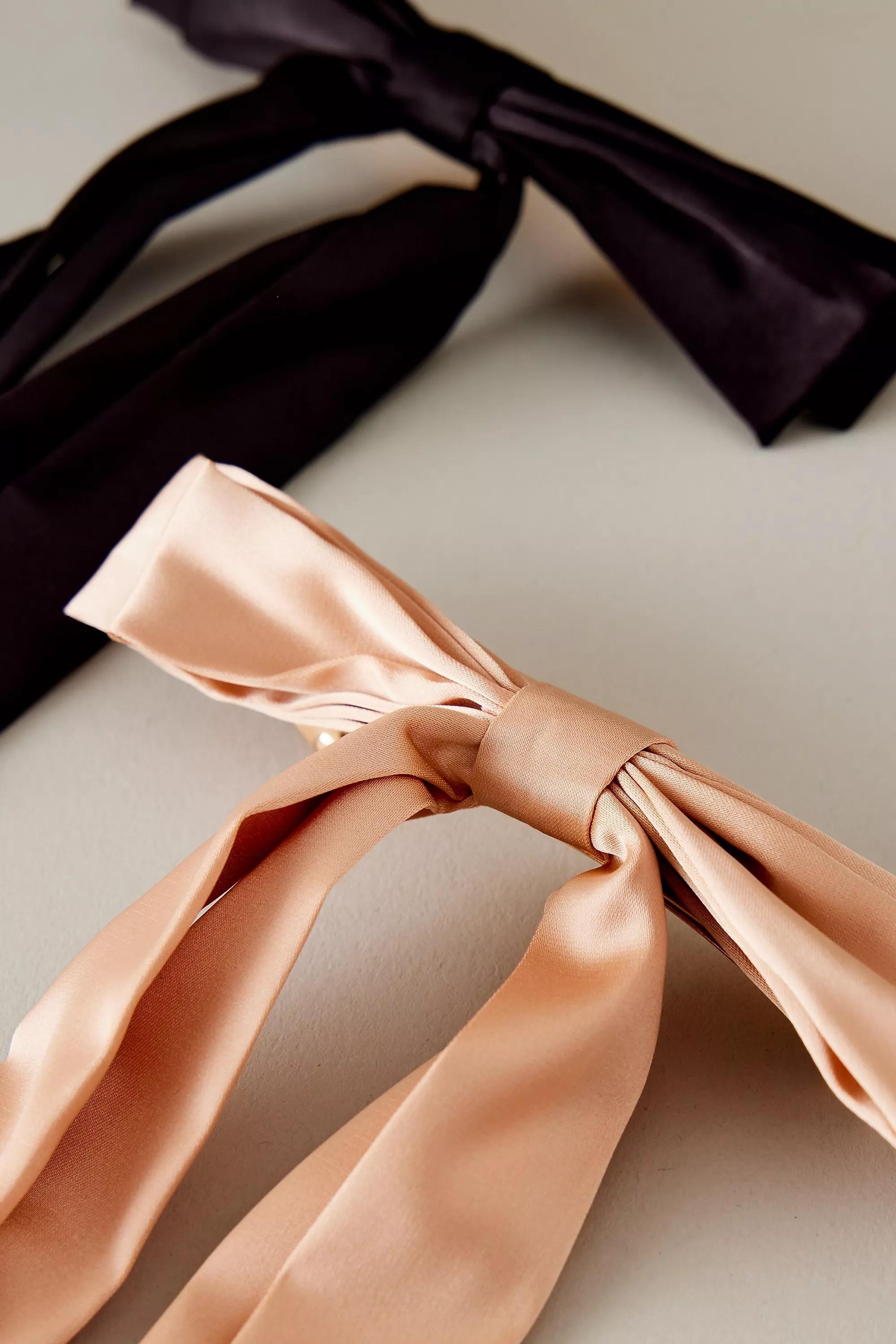 Satin Bow Barrette Hair Clip, Set Of 2, Black, A501_0001, large image number 2