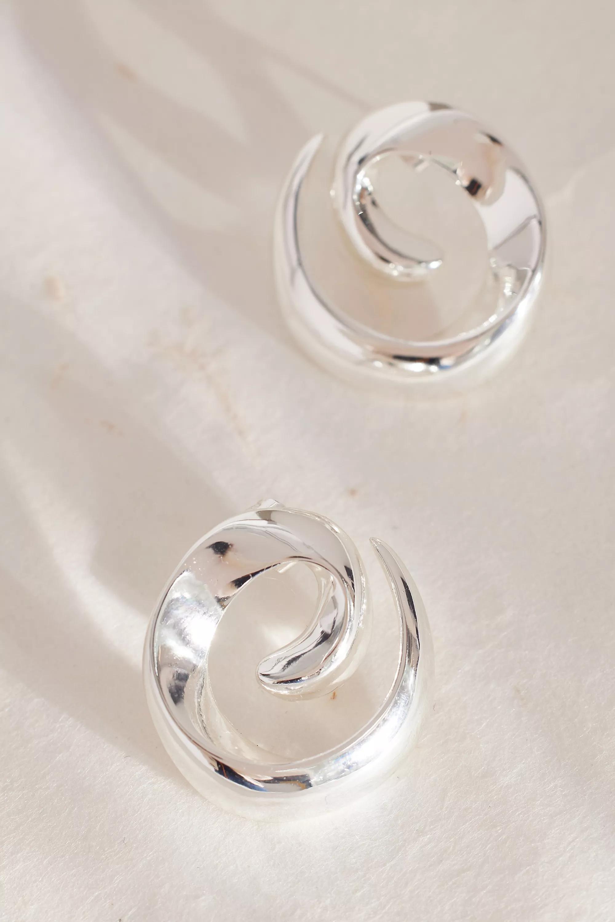 Oversized Spiral Earrings, Silver, A501_0007, large image number 0