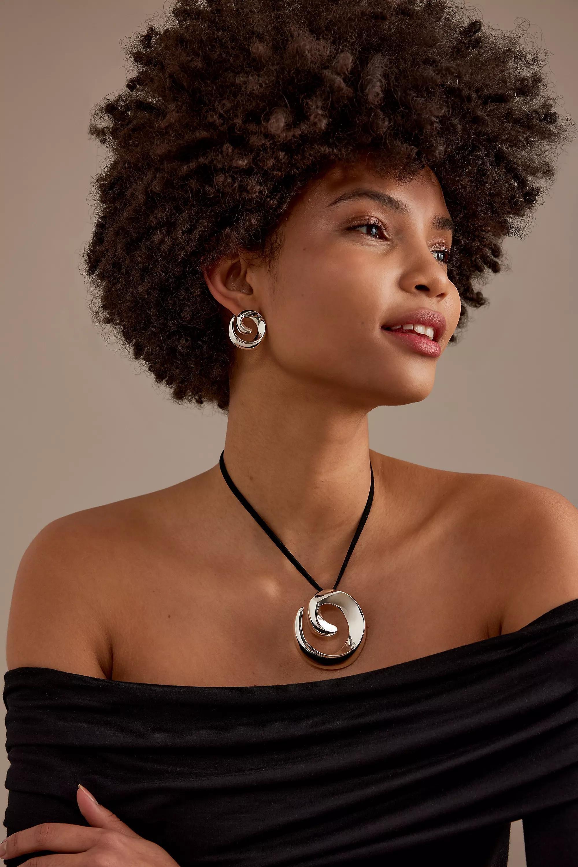 Oversized Spiral Earrings, Silver, A501_0007, large image number 1