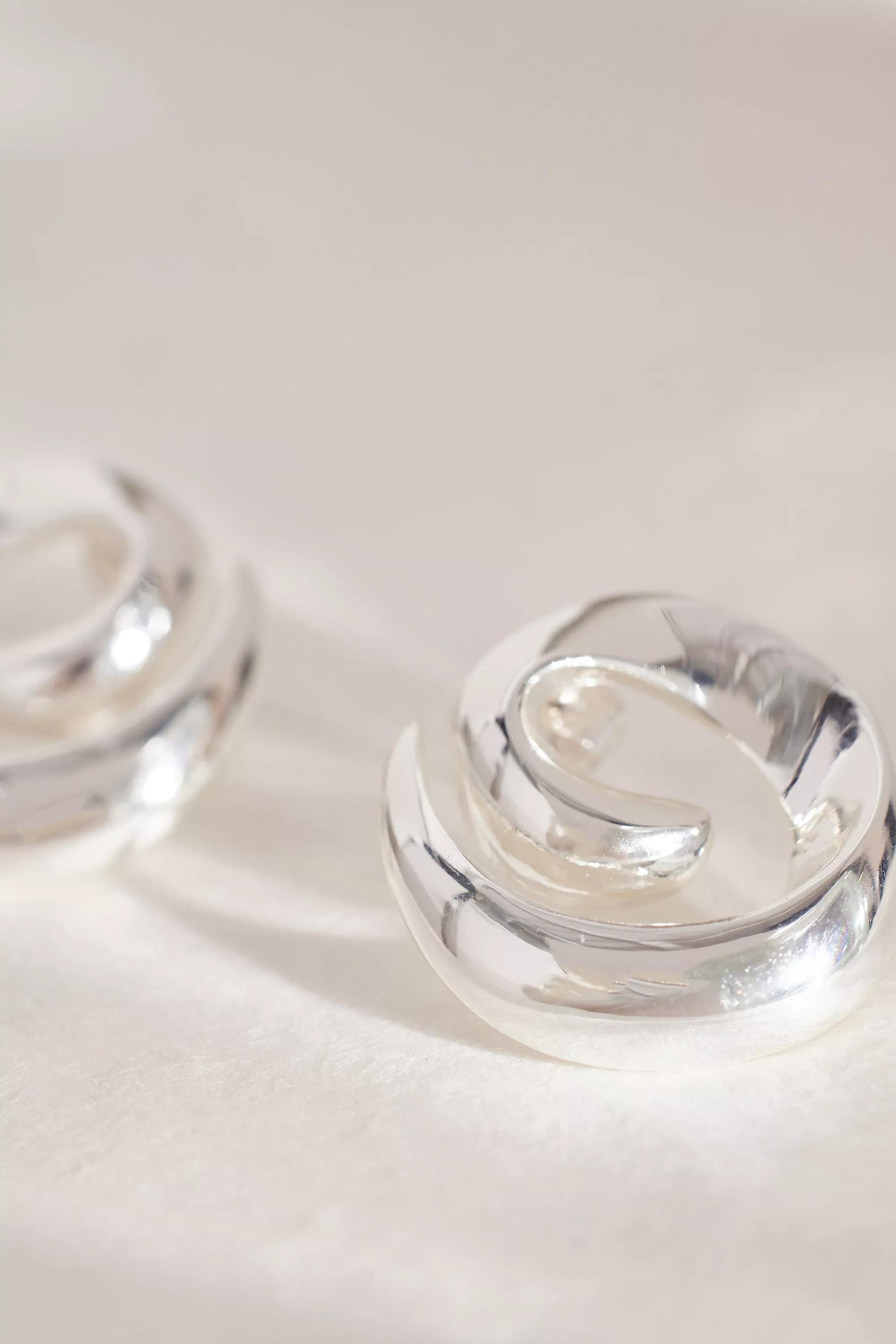 Oversized Spiral Earrings, Silver, A501_0007, large image number 3