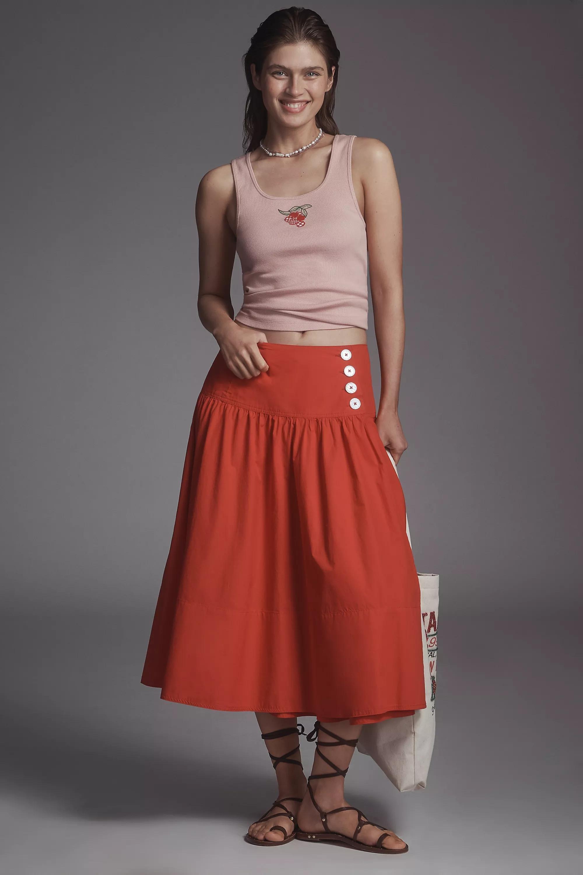 By Maeve Drop-Waist Wrap Midi Skirt, Red, , large image number 0