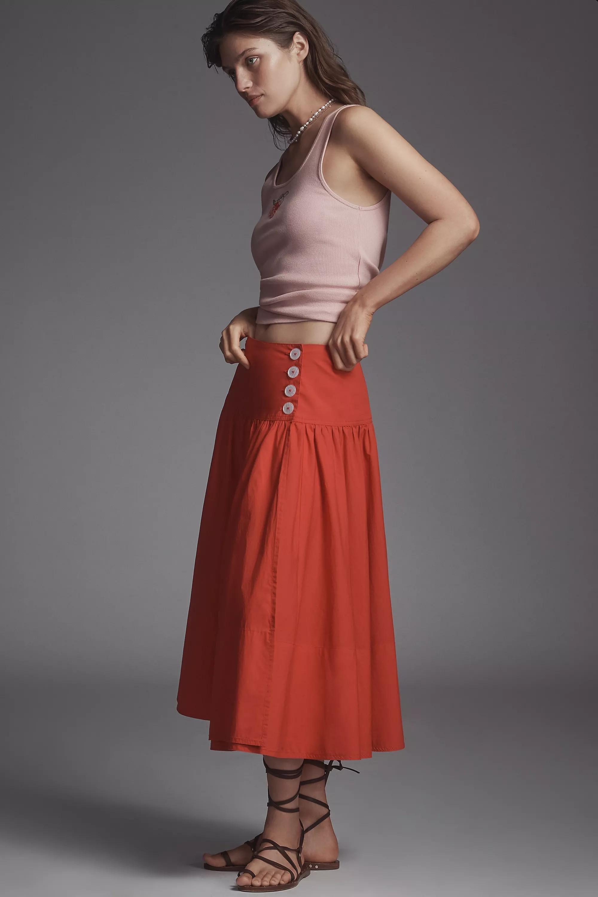 By Maeve Drop-Waist Wrap Midi Skirt, Red, , large image number 2