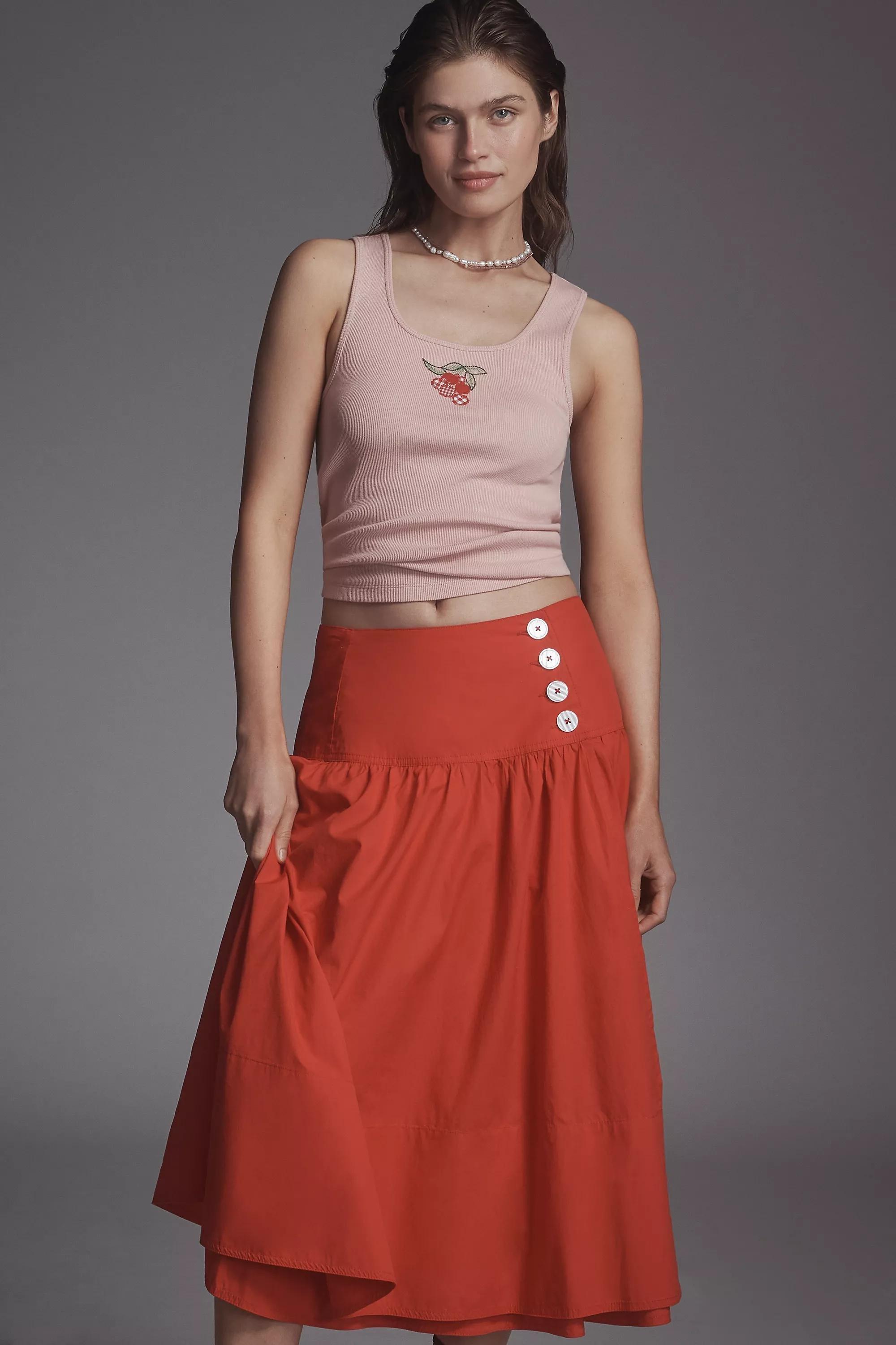 By Maeve Drop-Waist Wrap Midi Skirt, Red, , large image number 3