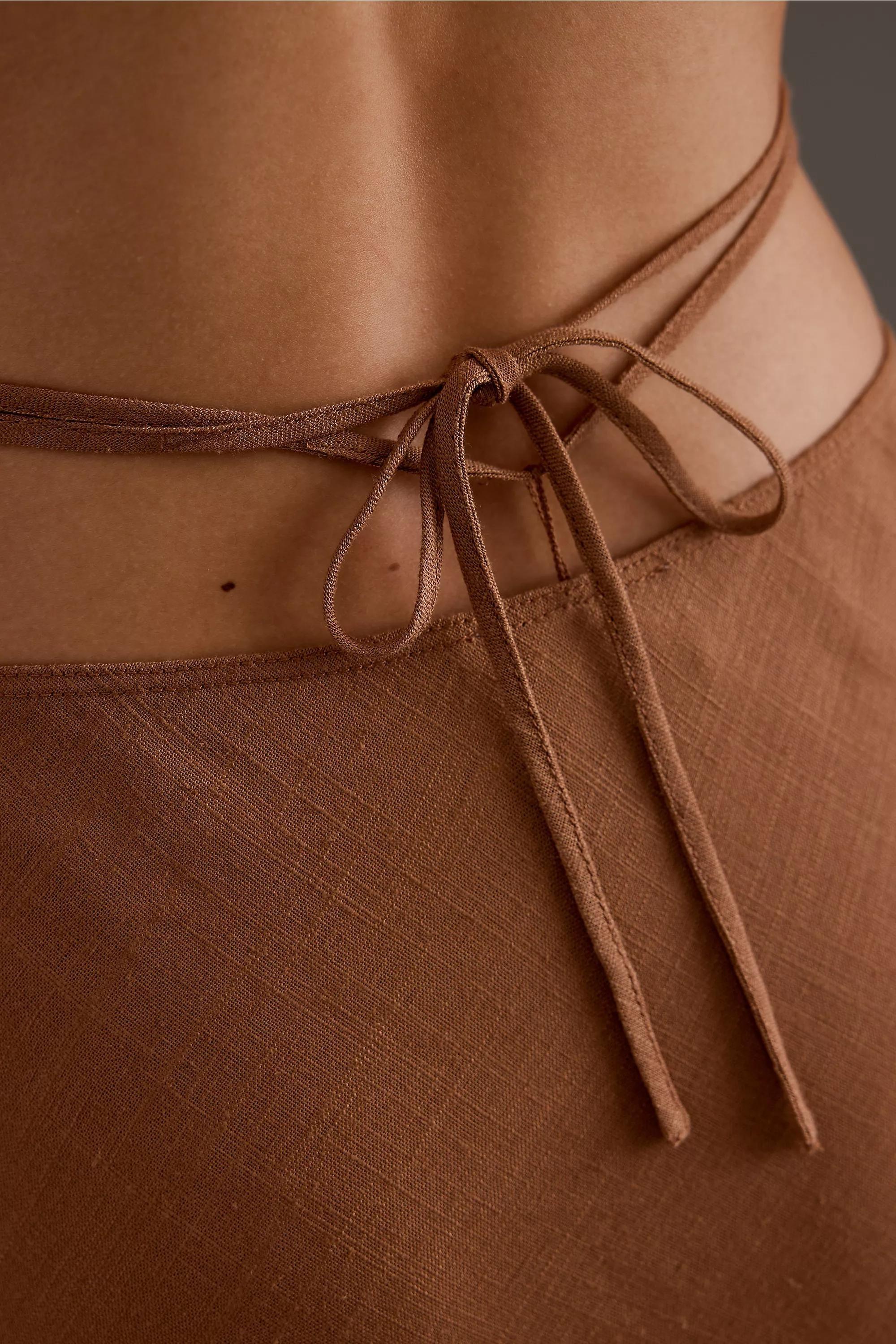 Linen-Blend Bias Maxi Skirt, Brown, , large image number 2