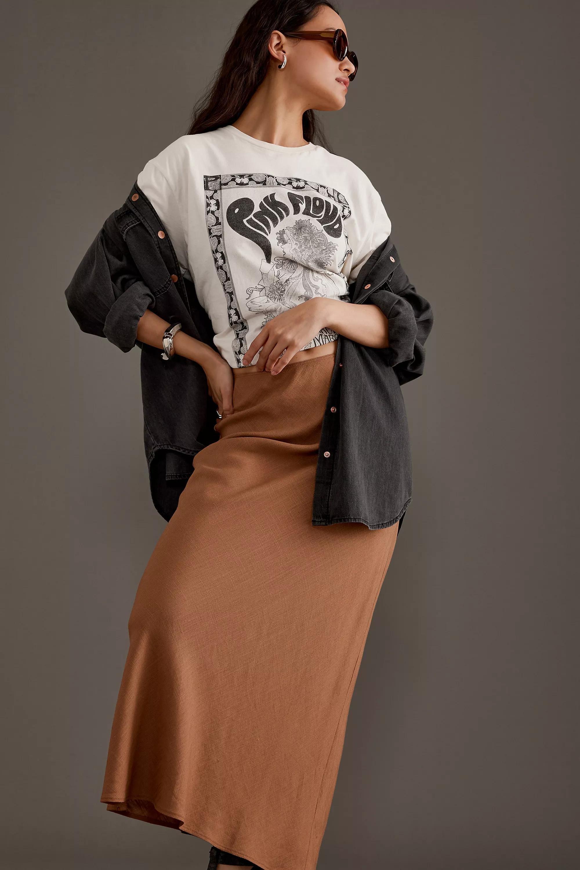 Linen-Blend Bias Maxi Skirt, Brown, , large image number 4
