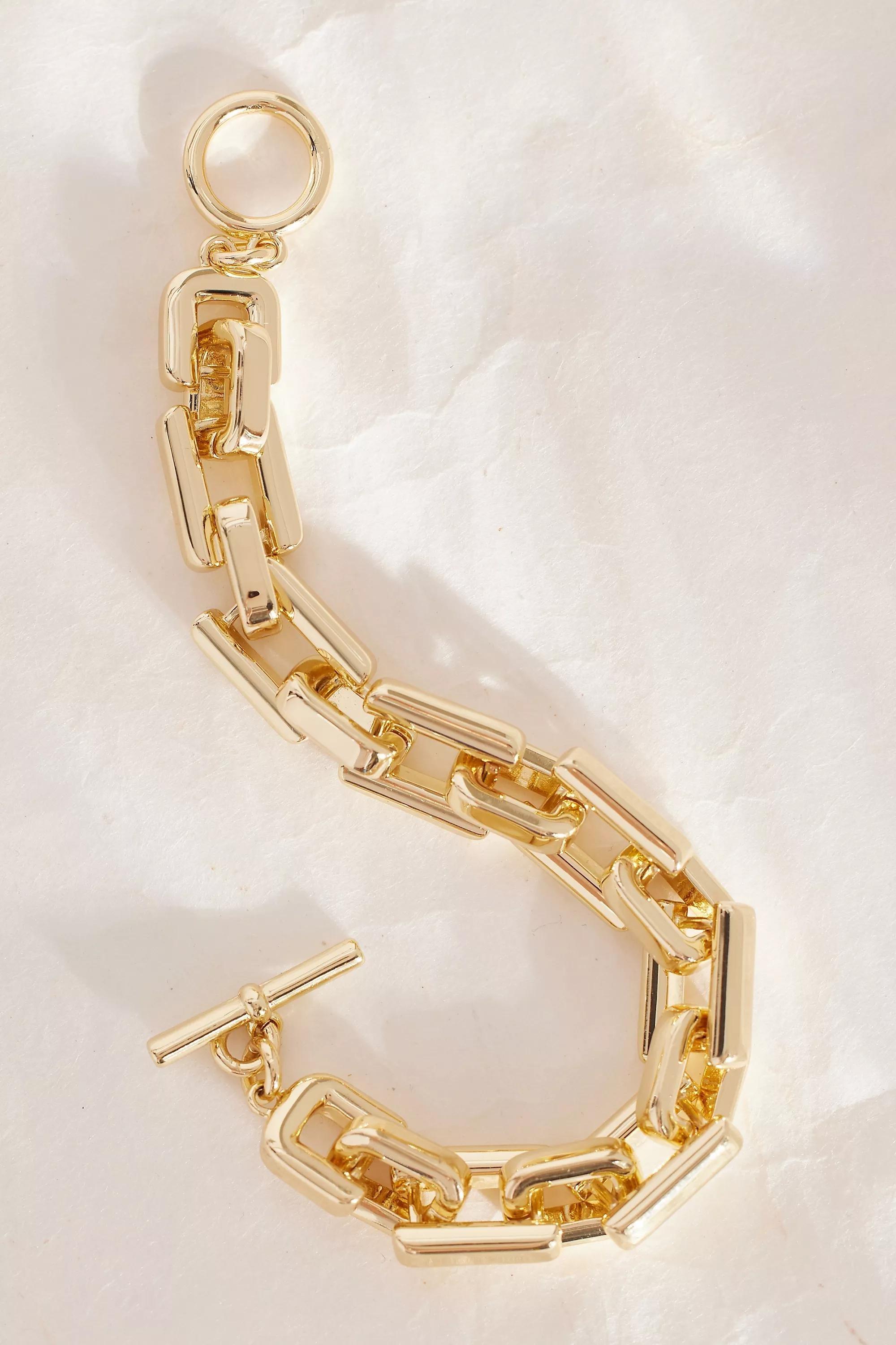 Square-Chain Chunky T-Bar Bracelet, Gold, A501_0070, large image number 0