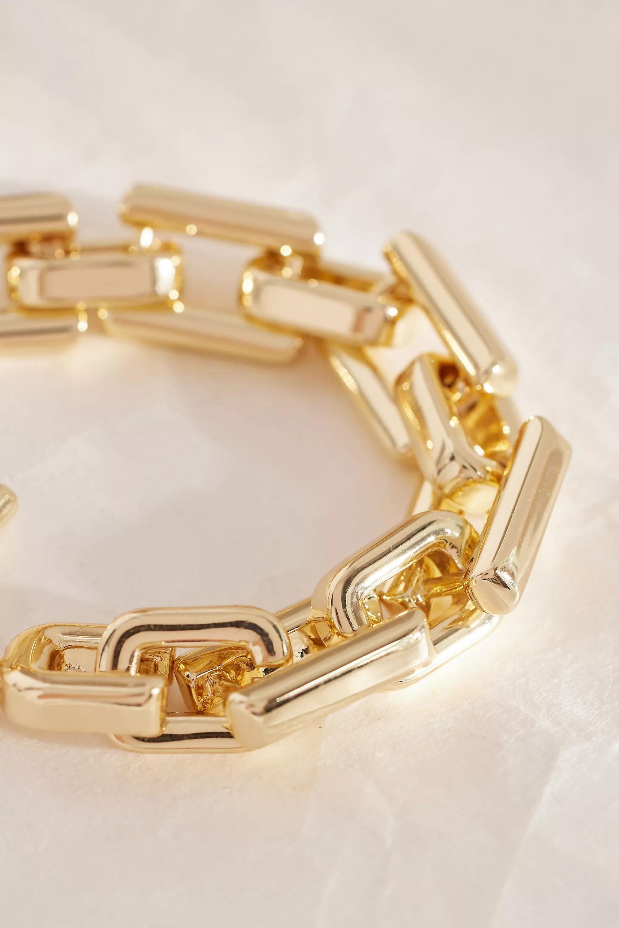 Square-Chain Chunky T-Bar Bracelet, Gold, A501_0070, large image number 1