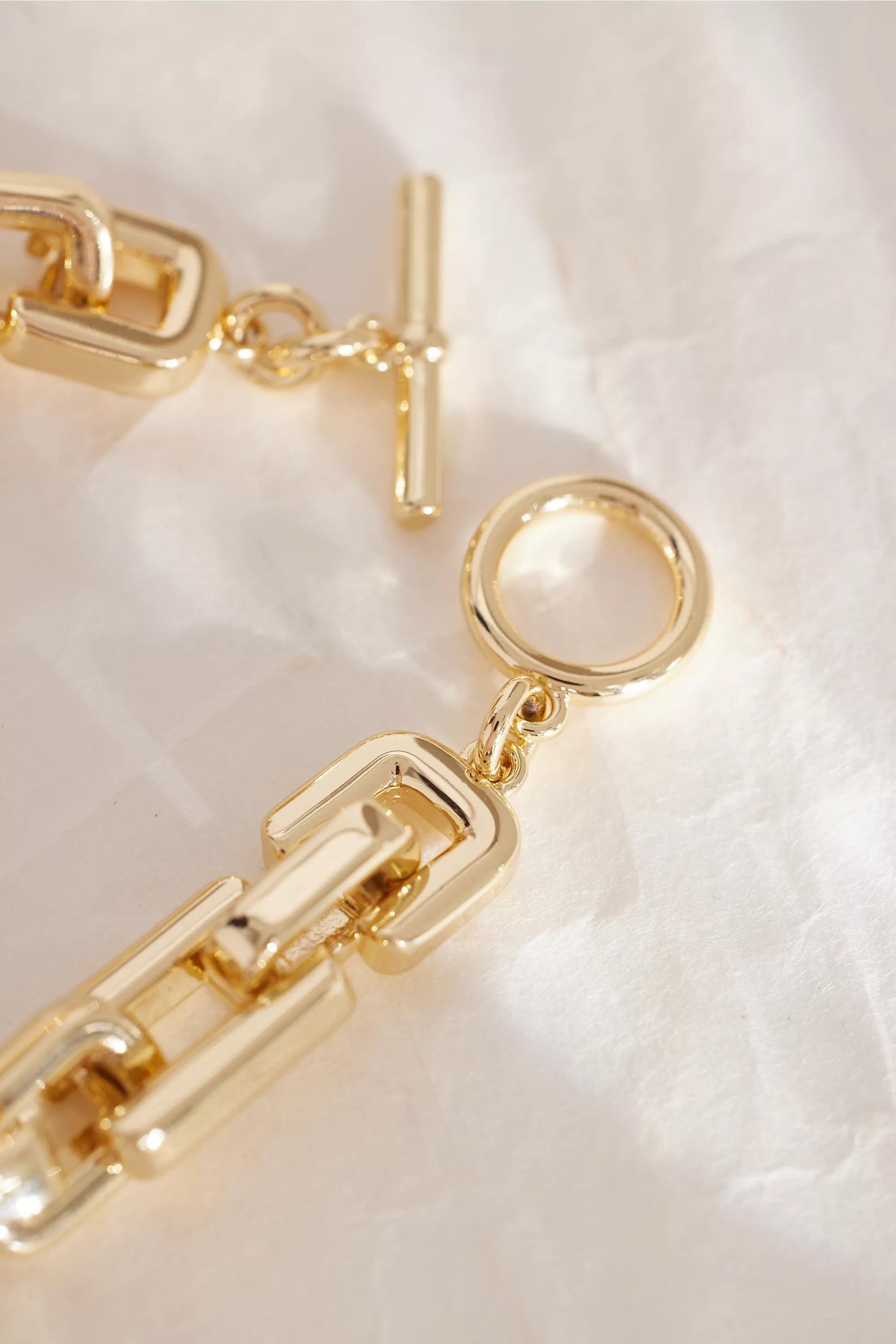 Square-Chain Chunky T-Bar Bracelet, Gold, A501_0070, large image number 2