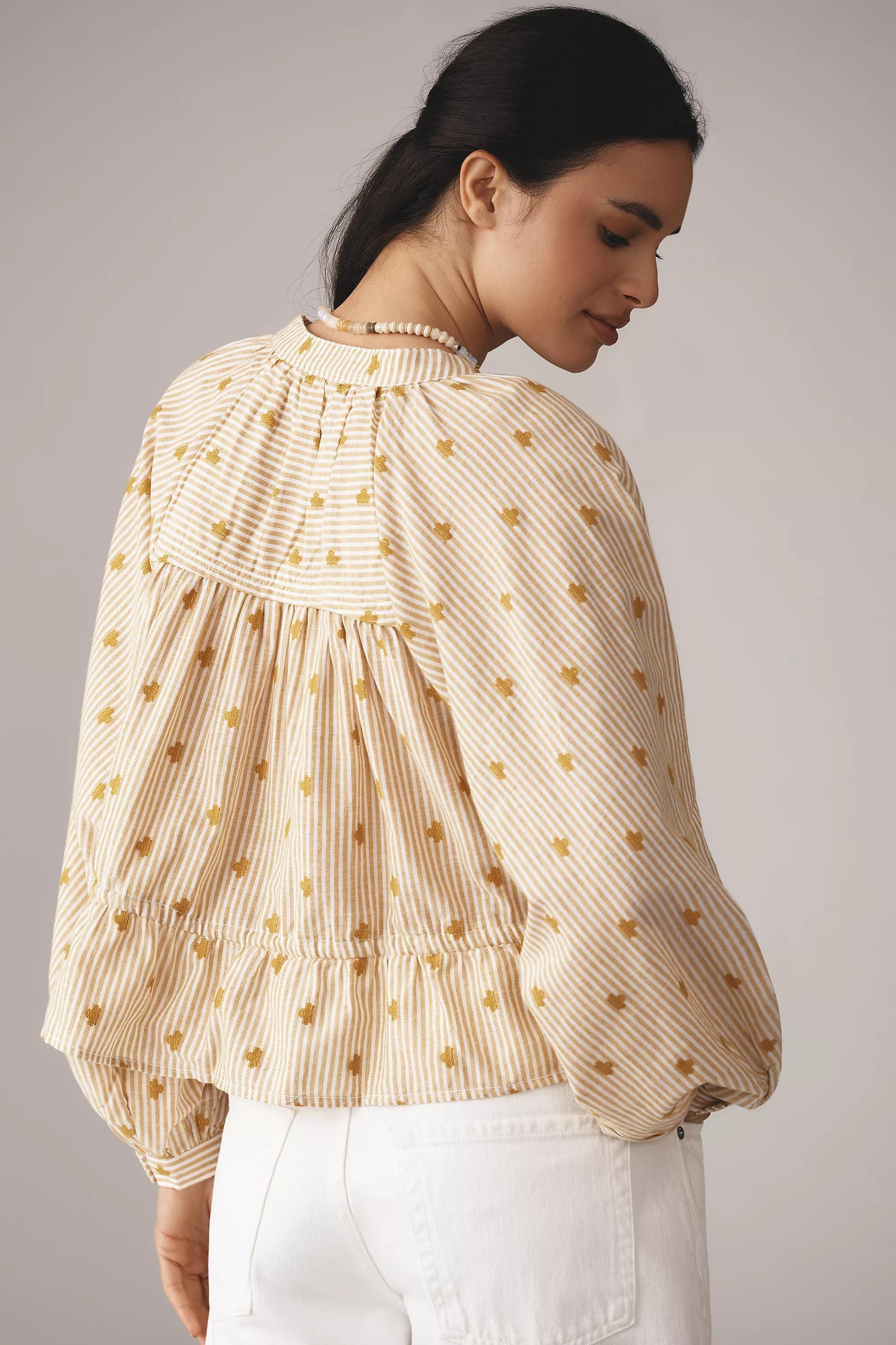 Anthropologie Polka Dot Blouse, Beige, A501_0072, large image number 1