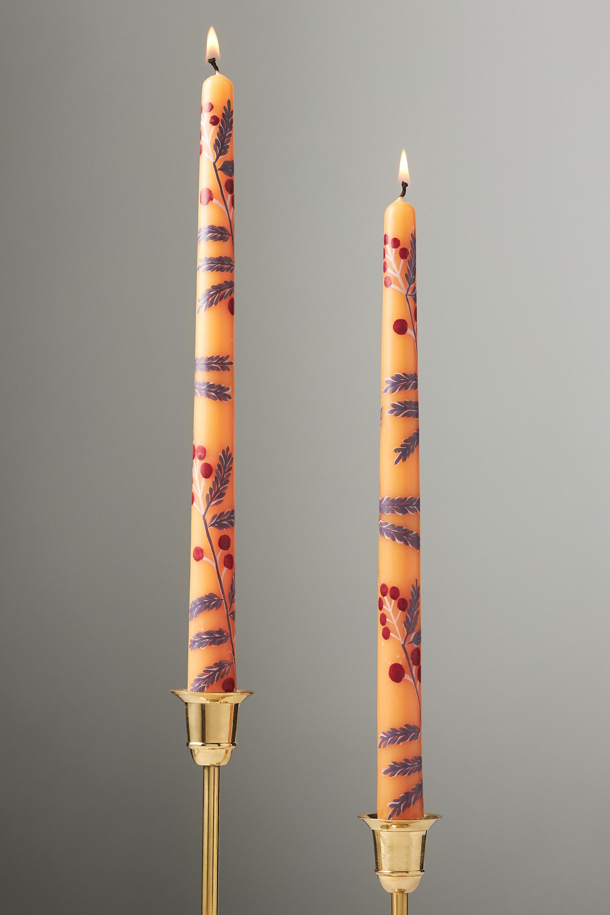 Handpainted Harvest Taper Candles, Set Of 2, Orange, A501_0080, large image number 0
