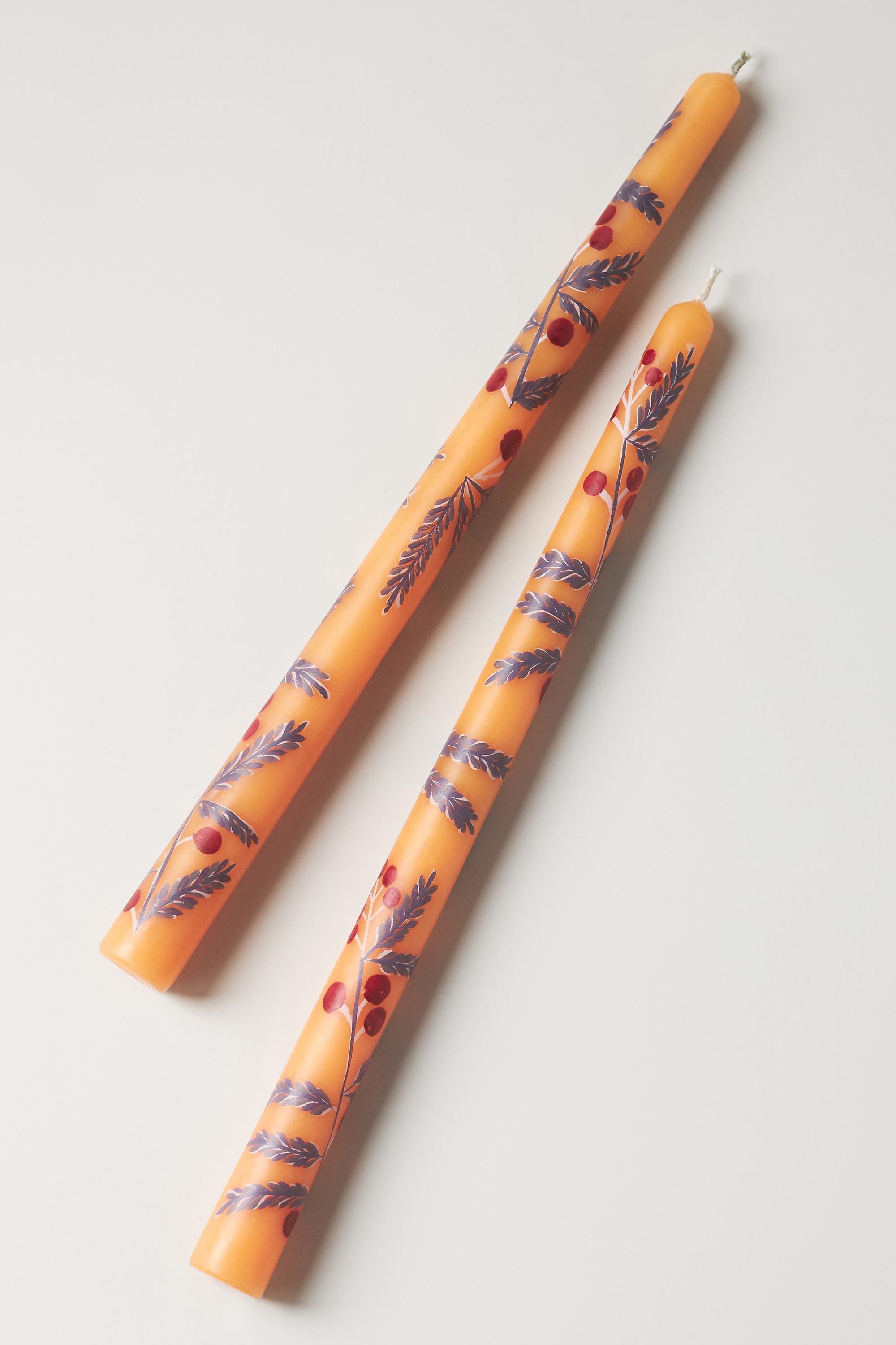 Handpainted Harvest Taper Candles, Set Of 2, Orange, A501_0080, large image number 2