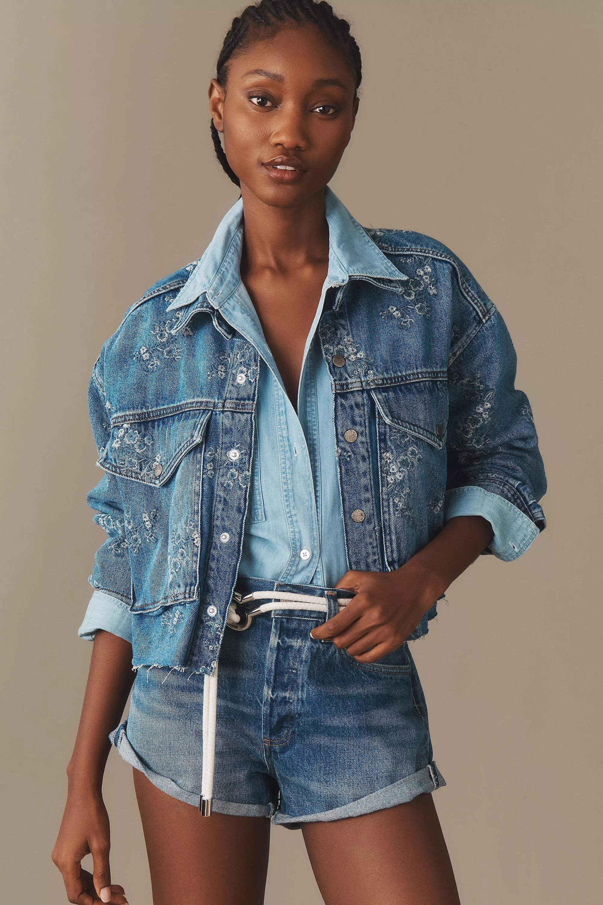 DENIM L Pilcro Embroidered Utility Denim Jacket, , large image number 0