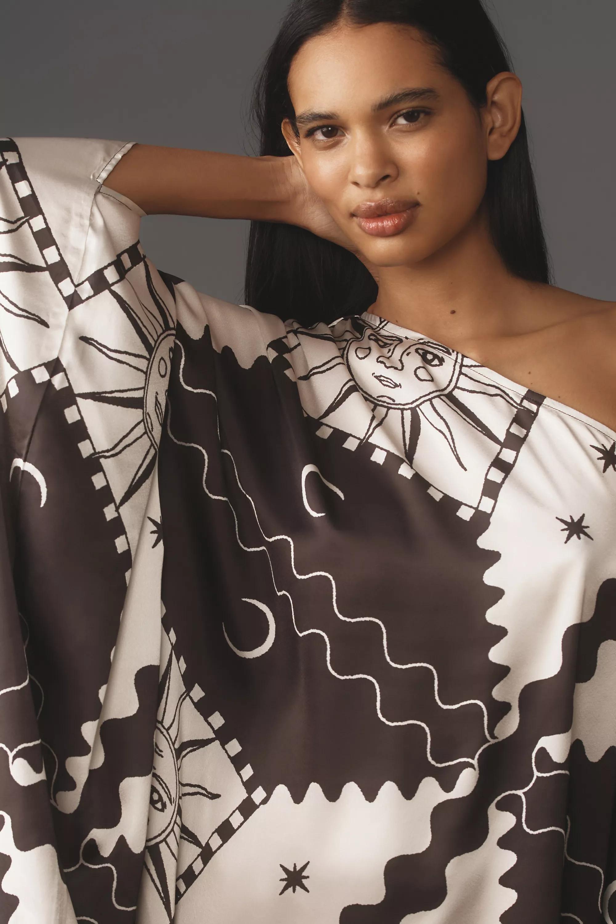 Tigre Indigo Silky One-Shoulder Kaftan, Black, A501_0009, large image number 3