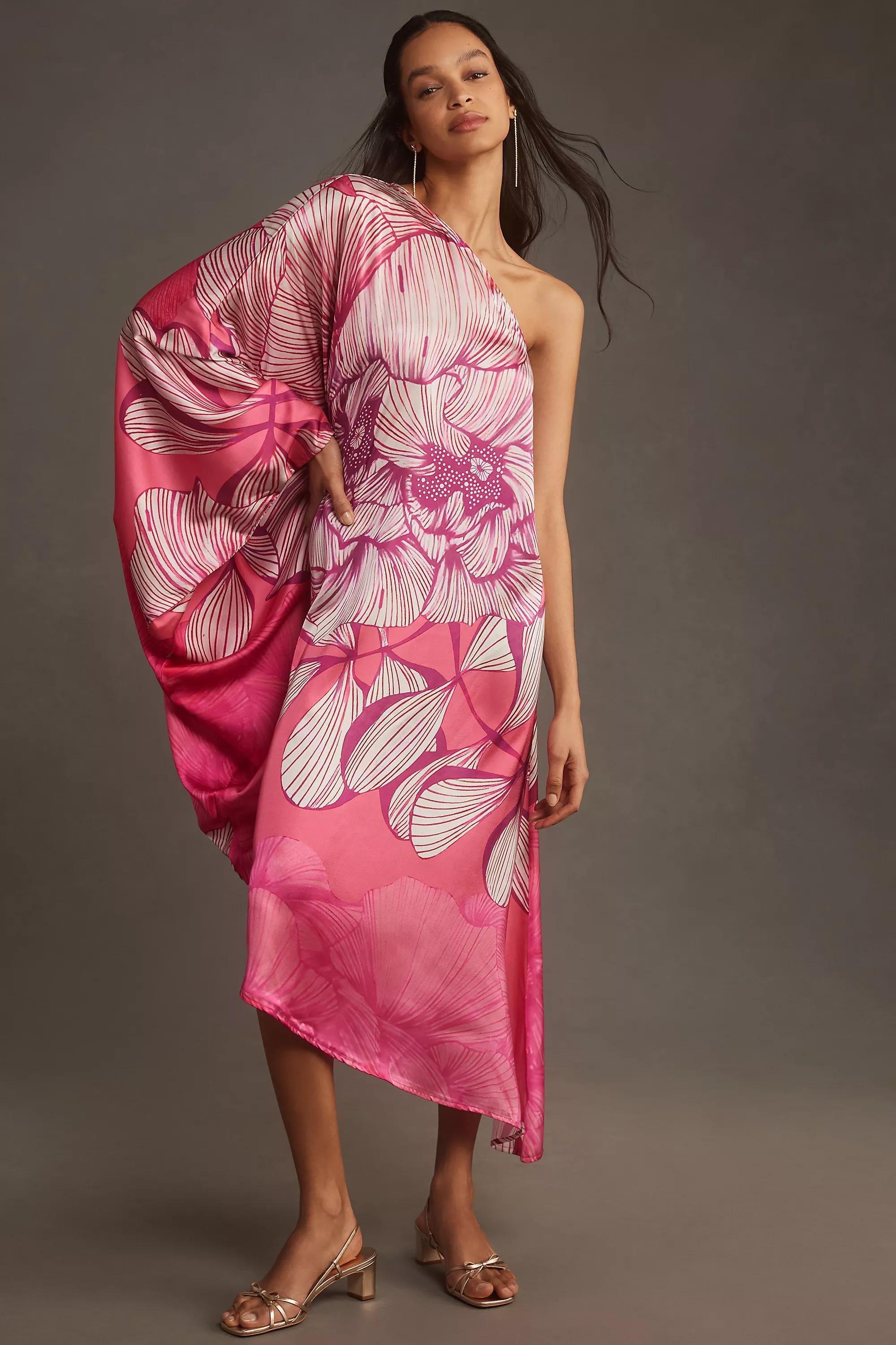 Tigre Indigo Silky One-Shoulder Kaftan, Pink, A501_0066, large image number 0