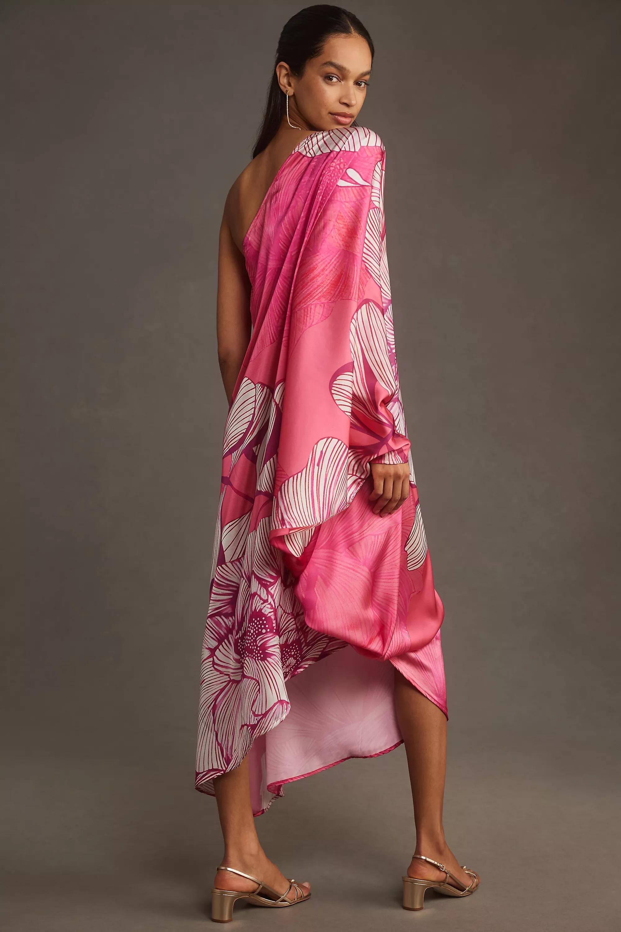 Tigre Indigo Silky One-Shoulder Kaftan, Pink, A501_0066, large image number 1
