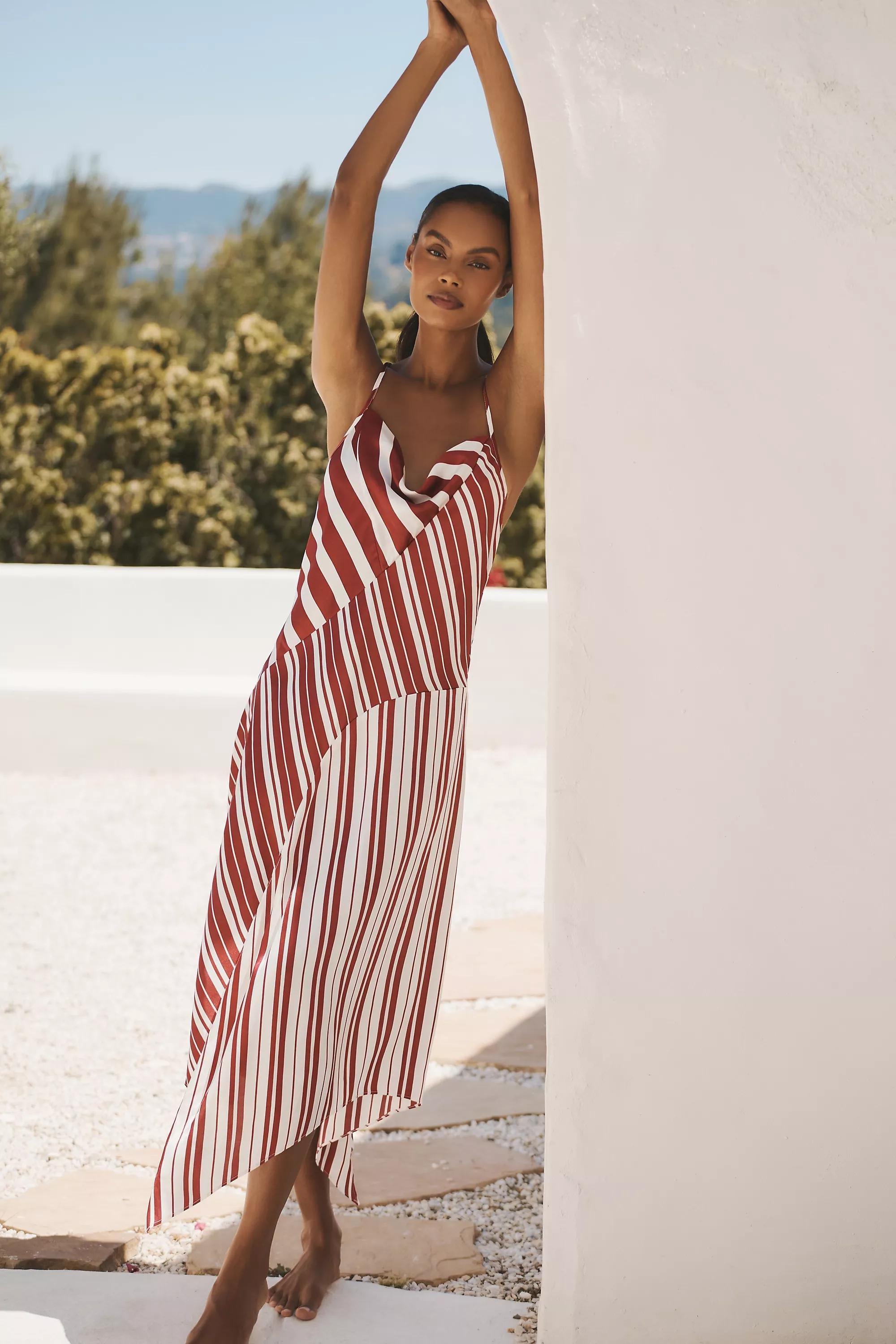 Anthropologie Striped Slip Midi, Maroon, , large image number 1