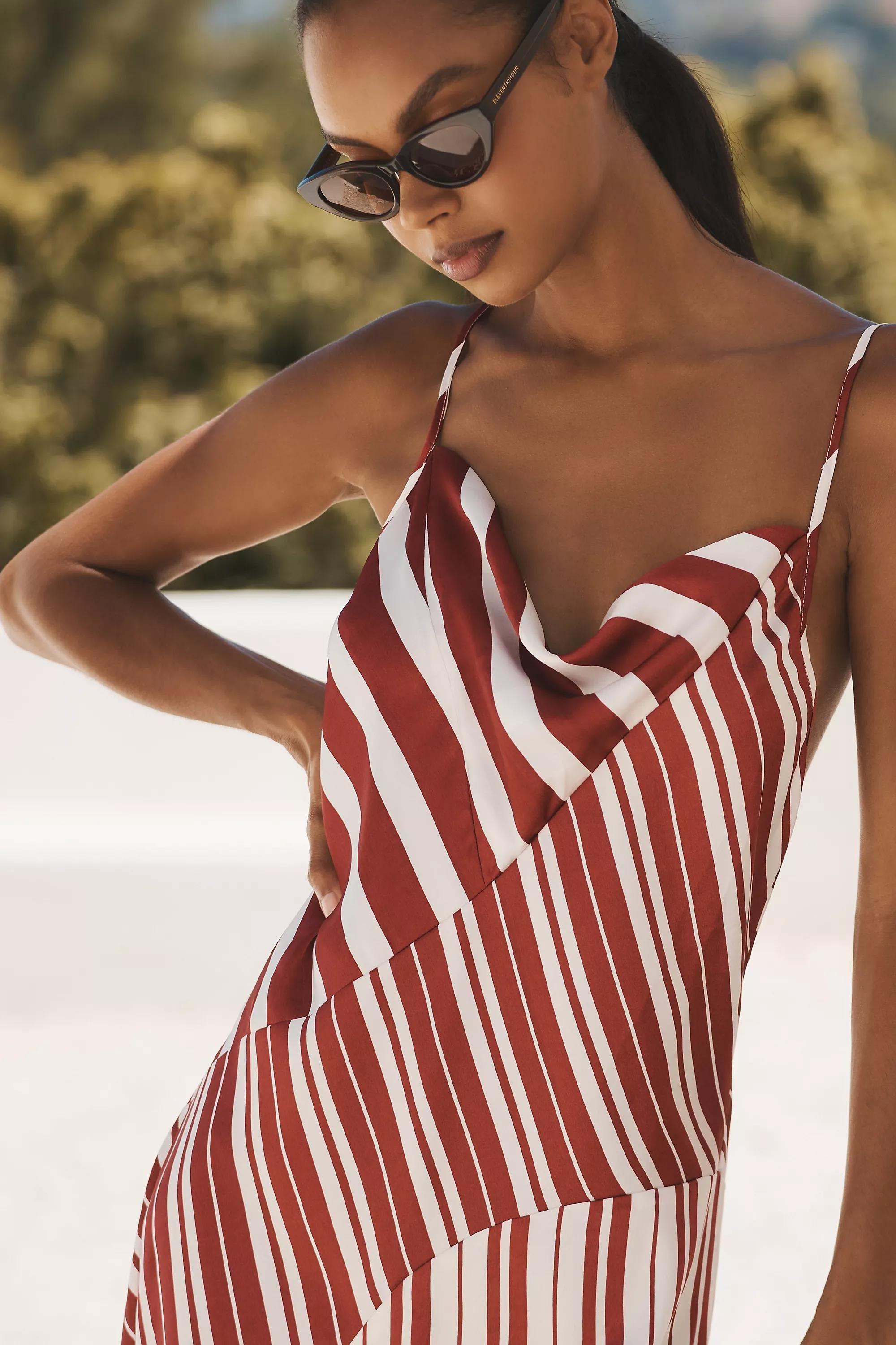 Anthropologie Striped Slip Midi, Maroon, , large image number 5