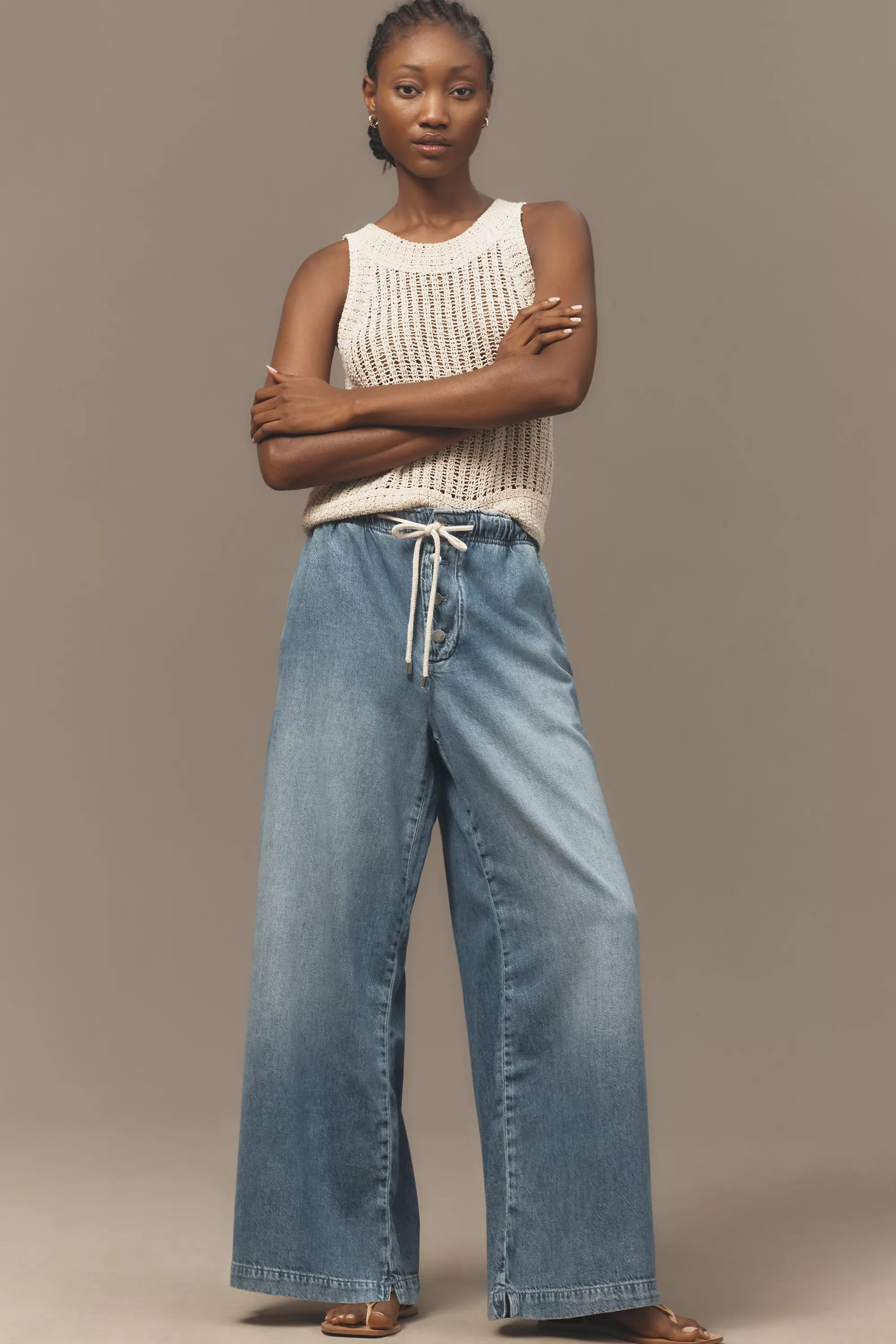 DENIM MEDIUM BLUE Pilcro Drawstring Pull-On Wide-Leg Jeans, , large image number 0