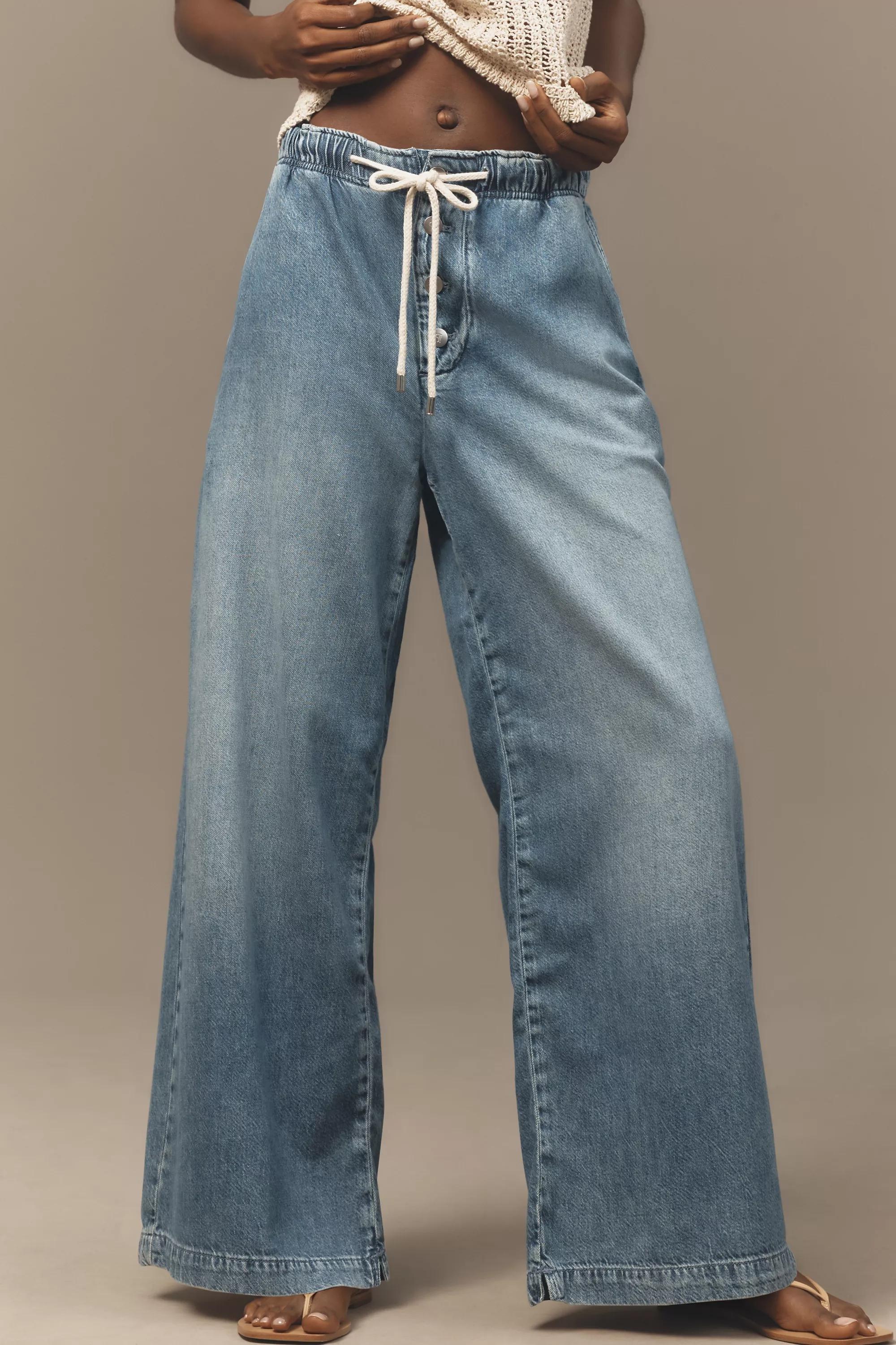 DENIM MEDIUM BLUE Pilcro Drawstring Pull-On Wide-Leg Jeans, , large image number 1