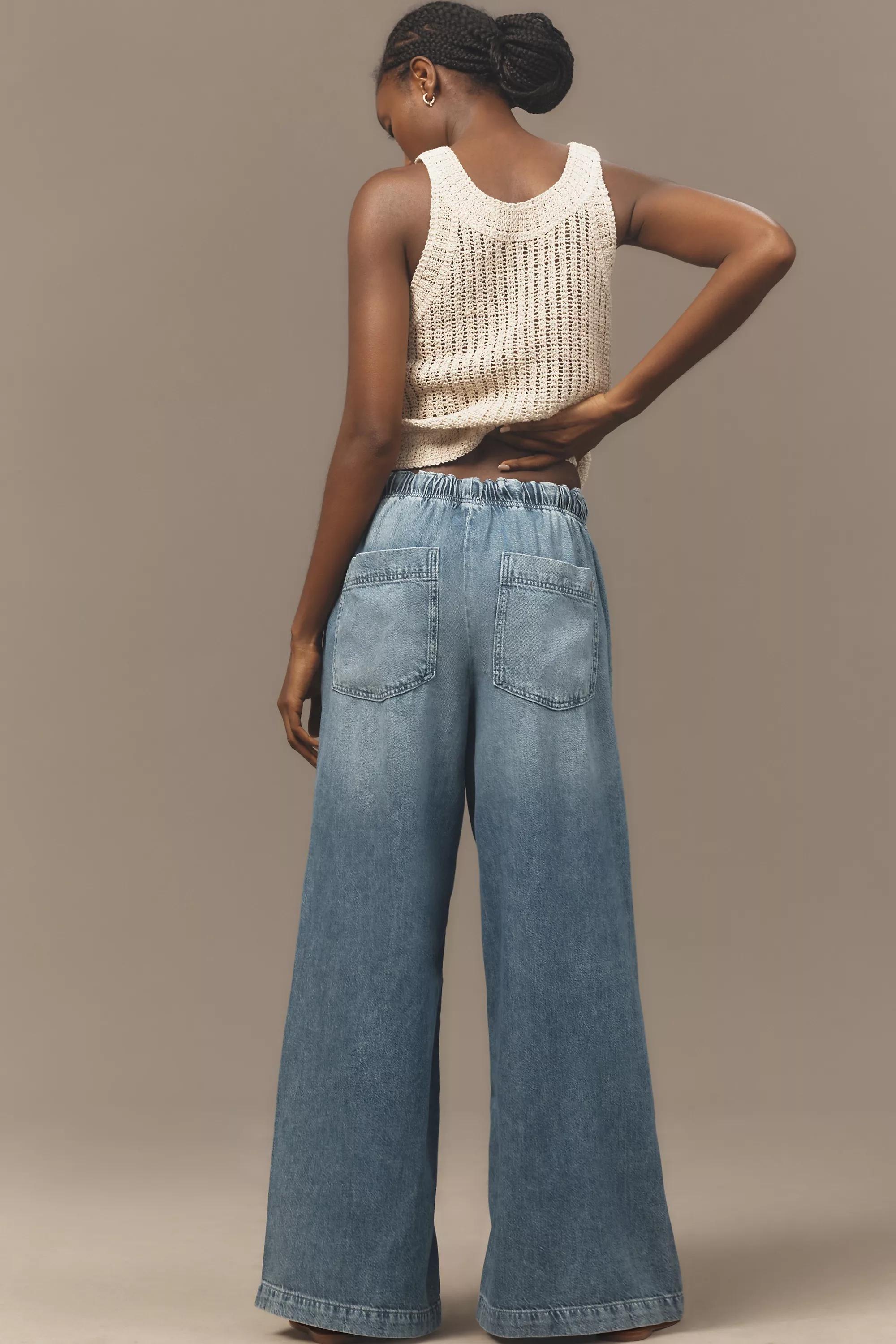 DENIM MEDIUM BLUE Pilcro Drawstring Pull-On Wide-Leg Jeans, , large image number 2