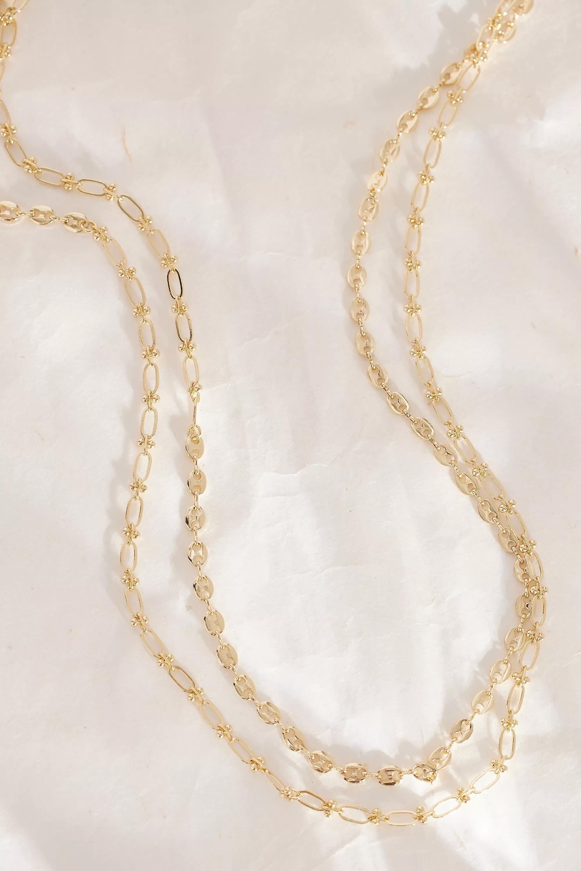 Longline Mixed Chain Layered Necklace, Gold, A501_0070, large image number 0