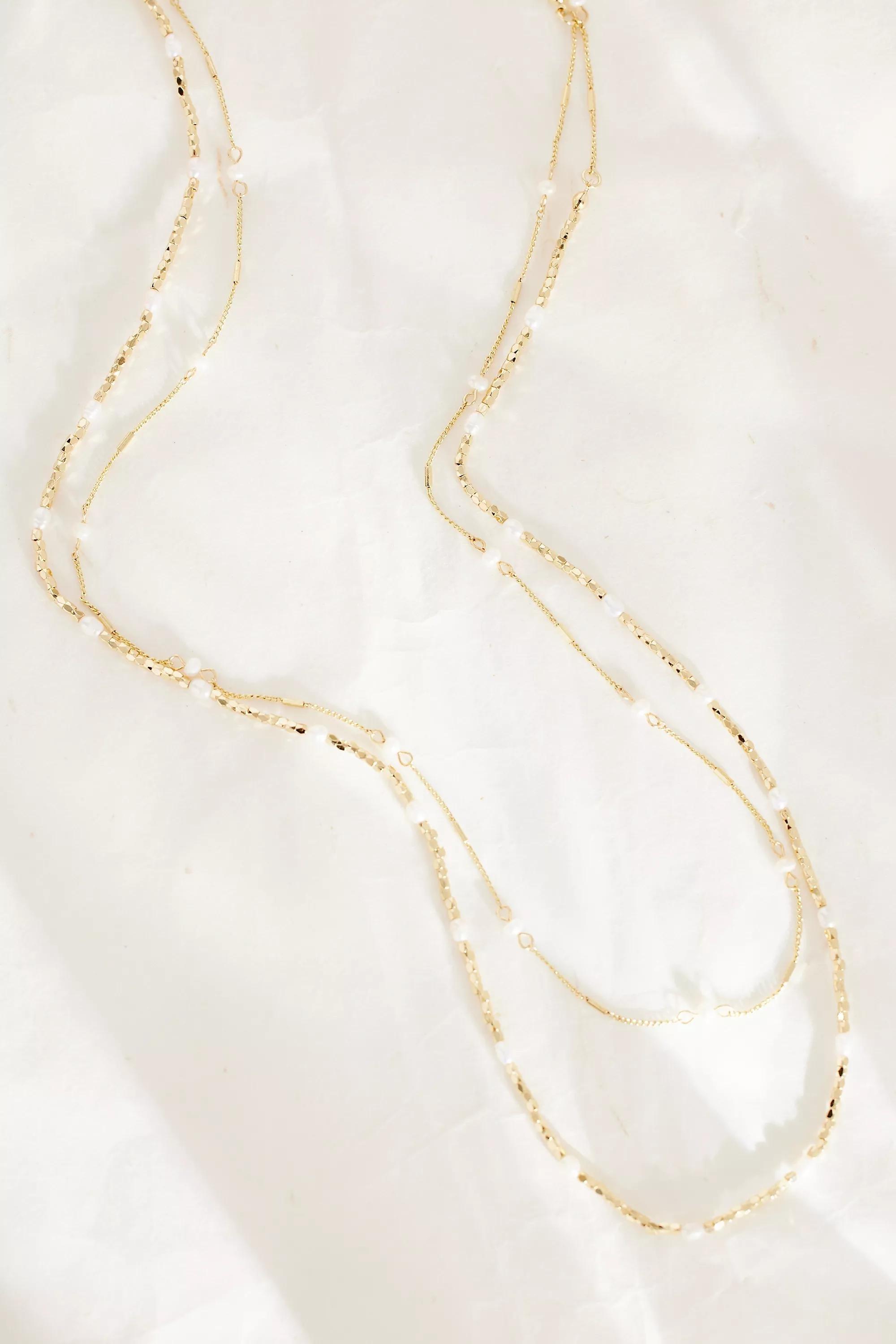Layered Long Pearl Necklace, Gold, A501_0070, large image number 0