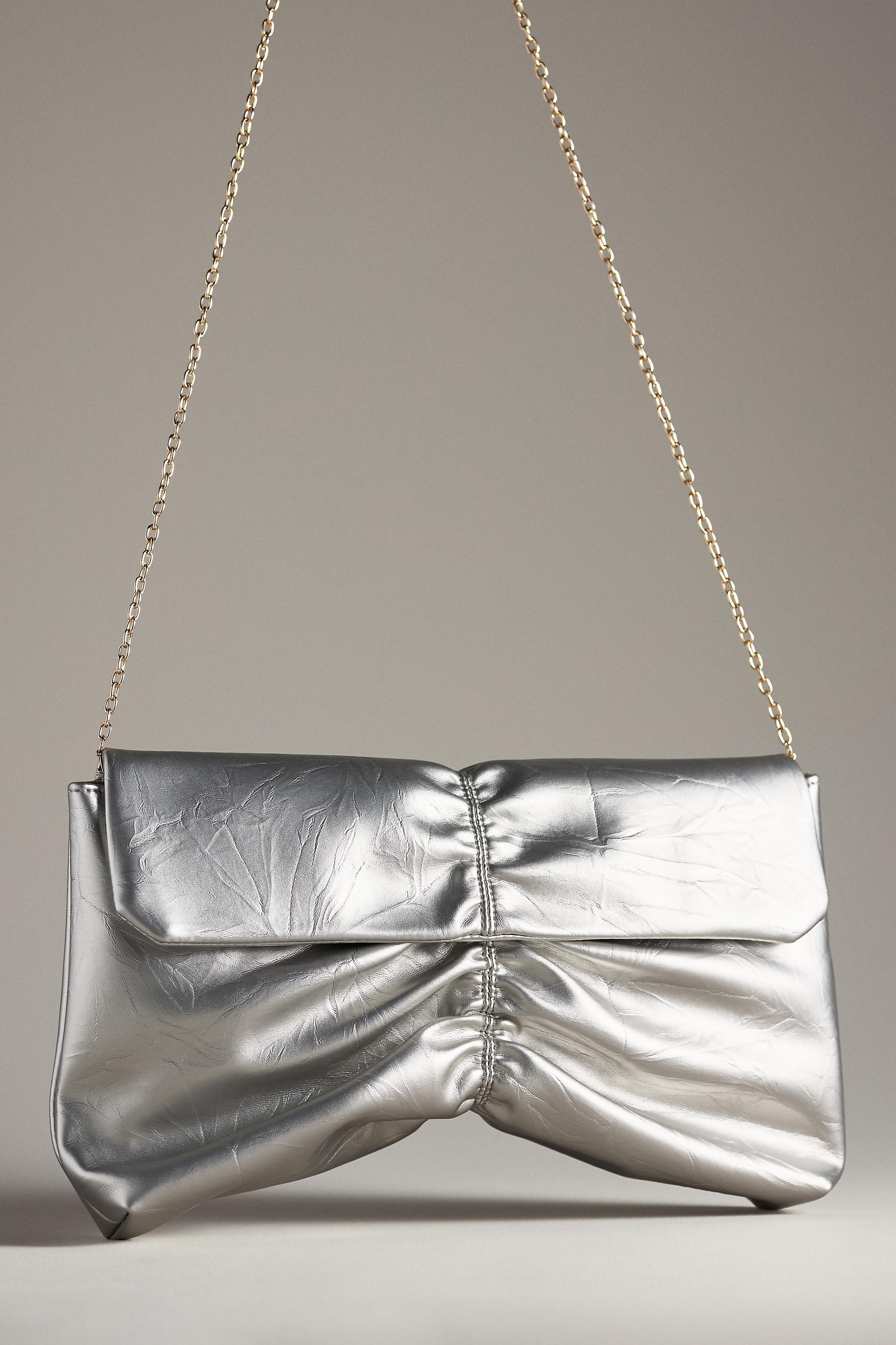 By Anthropologie Scrunch Clutch Bag, Silver, A501_0007, large image number 0