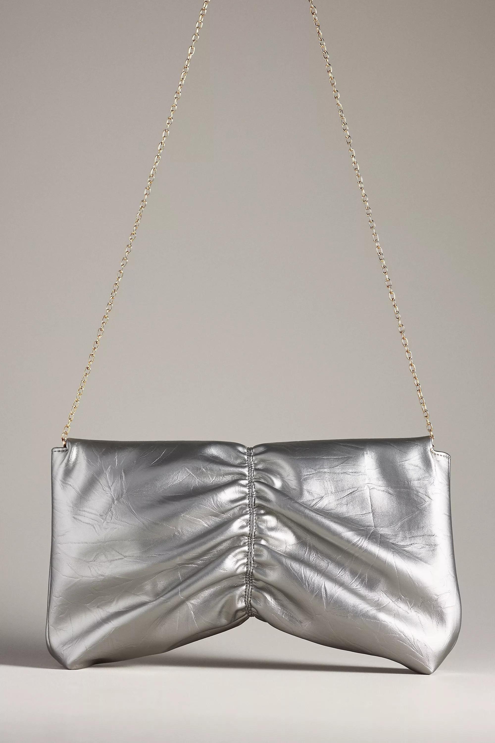 By Anthropologie Scrunch Clutch Bag, Silver, A501_0007, large image number 1