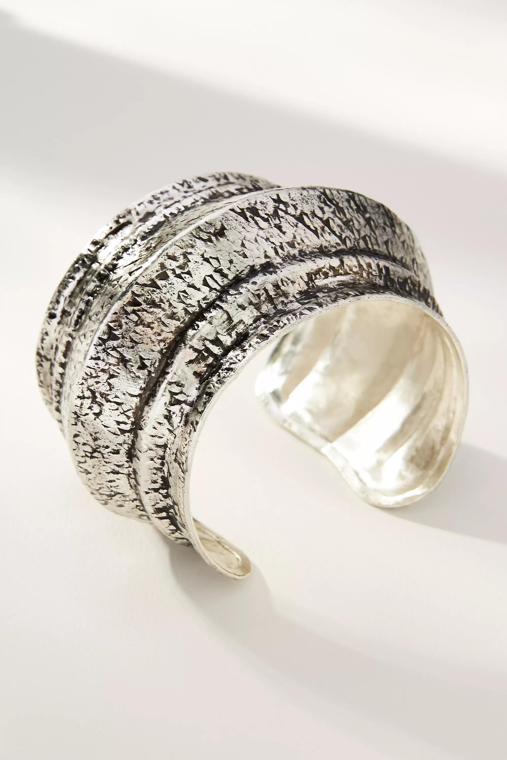 Wide Hammered Cuff Bracelet, Silver, A501_0007, large image number 0