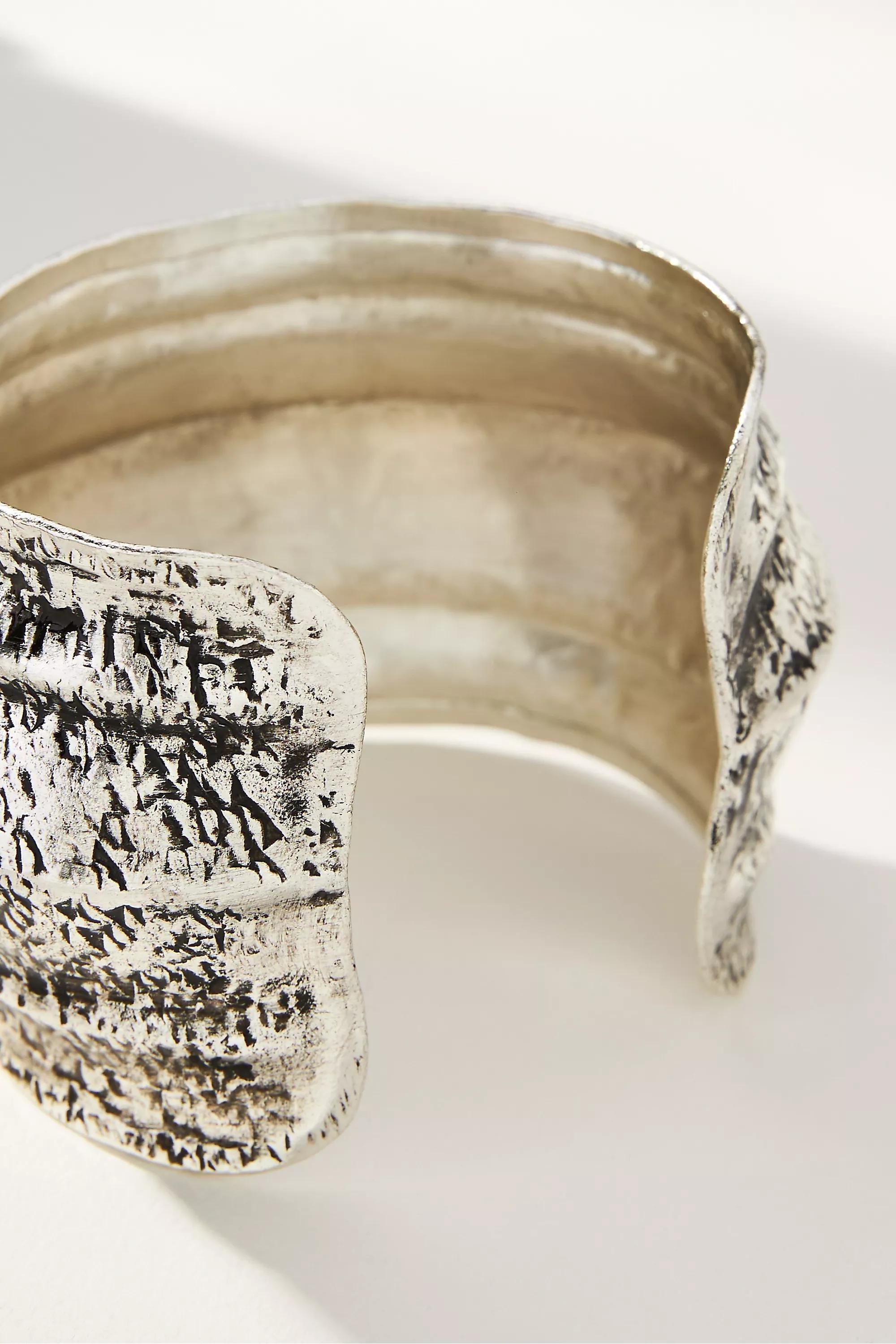 Wide Hammered Cuff Bracelet, Silver, A501_0007, large image number 1
