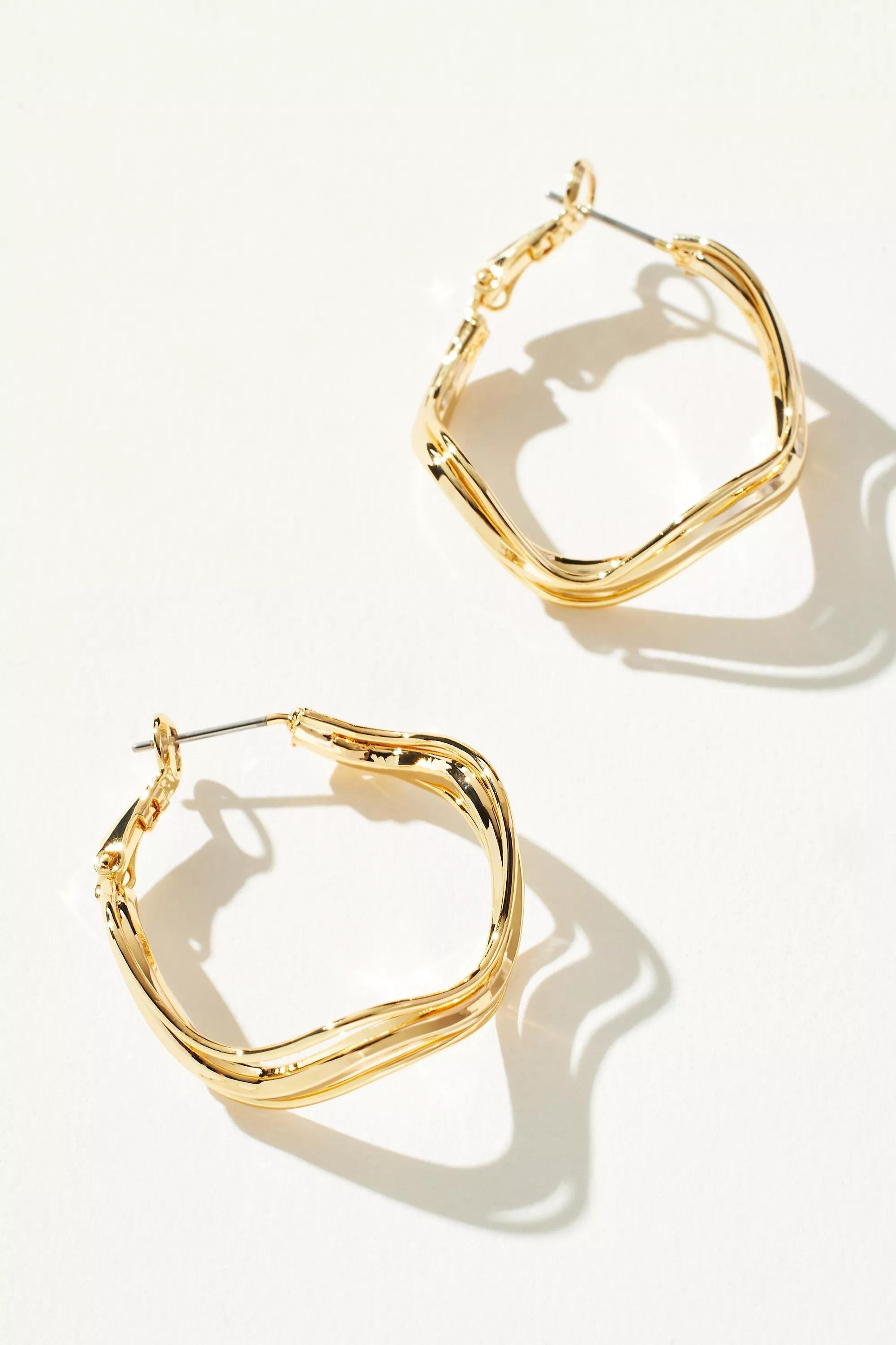 Gold-Plated Curvy Hoop Earrings, A501_0070, large image number 0