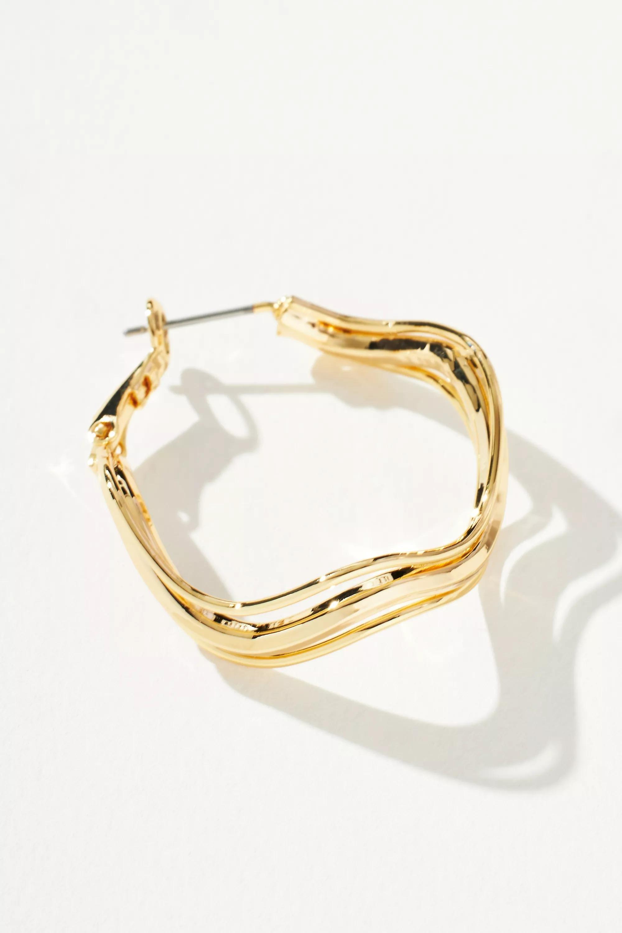 Gold-Plated Curvy Hoop Earrings, A501_0070, large image number 1
