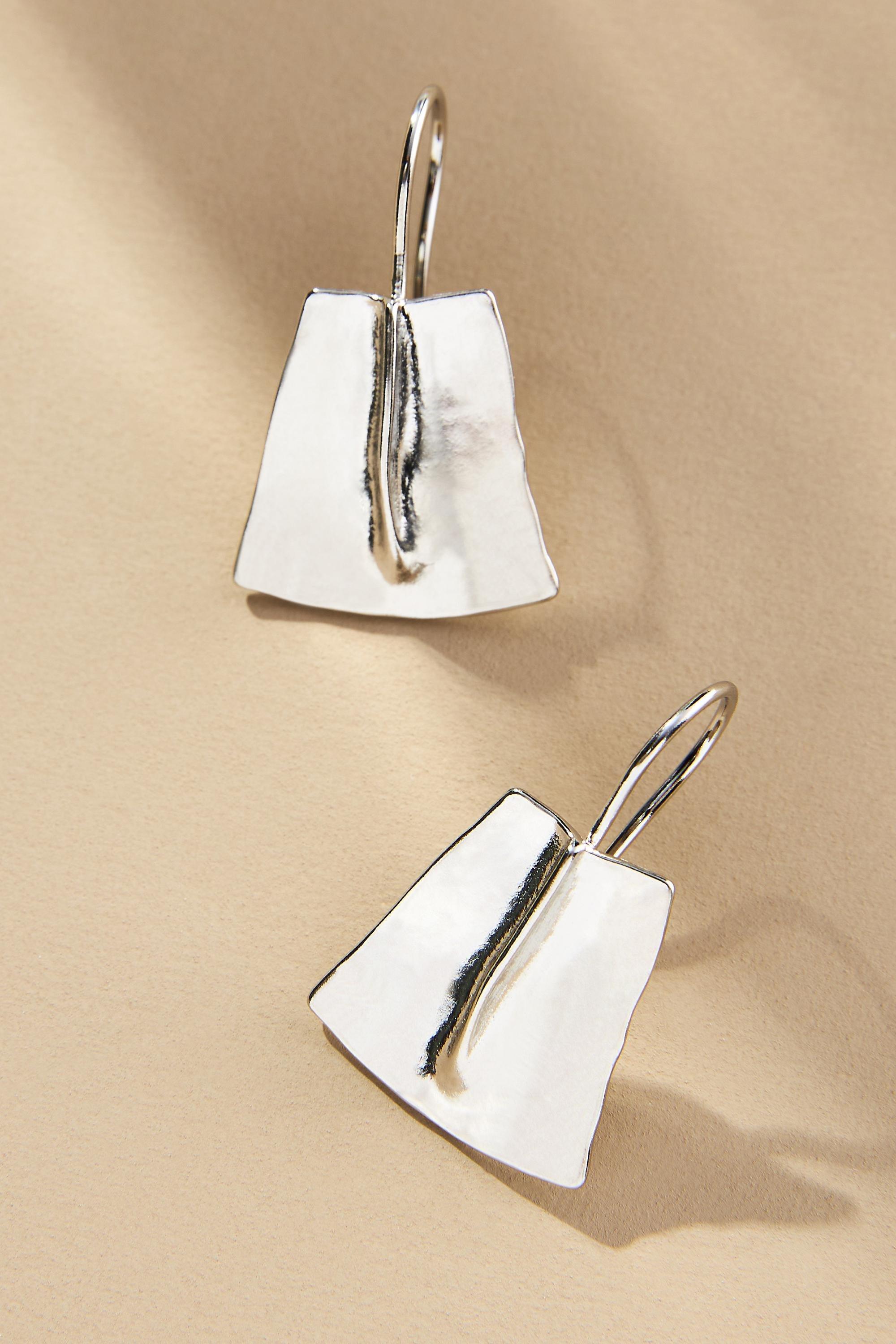 14K Mini Hammered Fan Drop Earrings, Silver, A501_0007, medium
