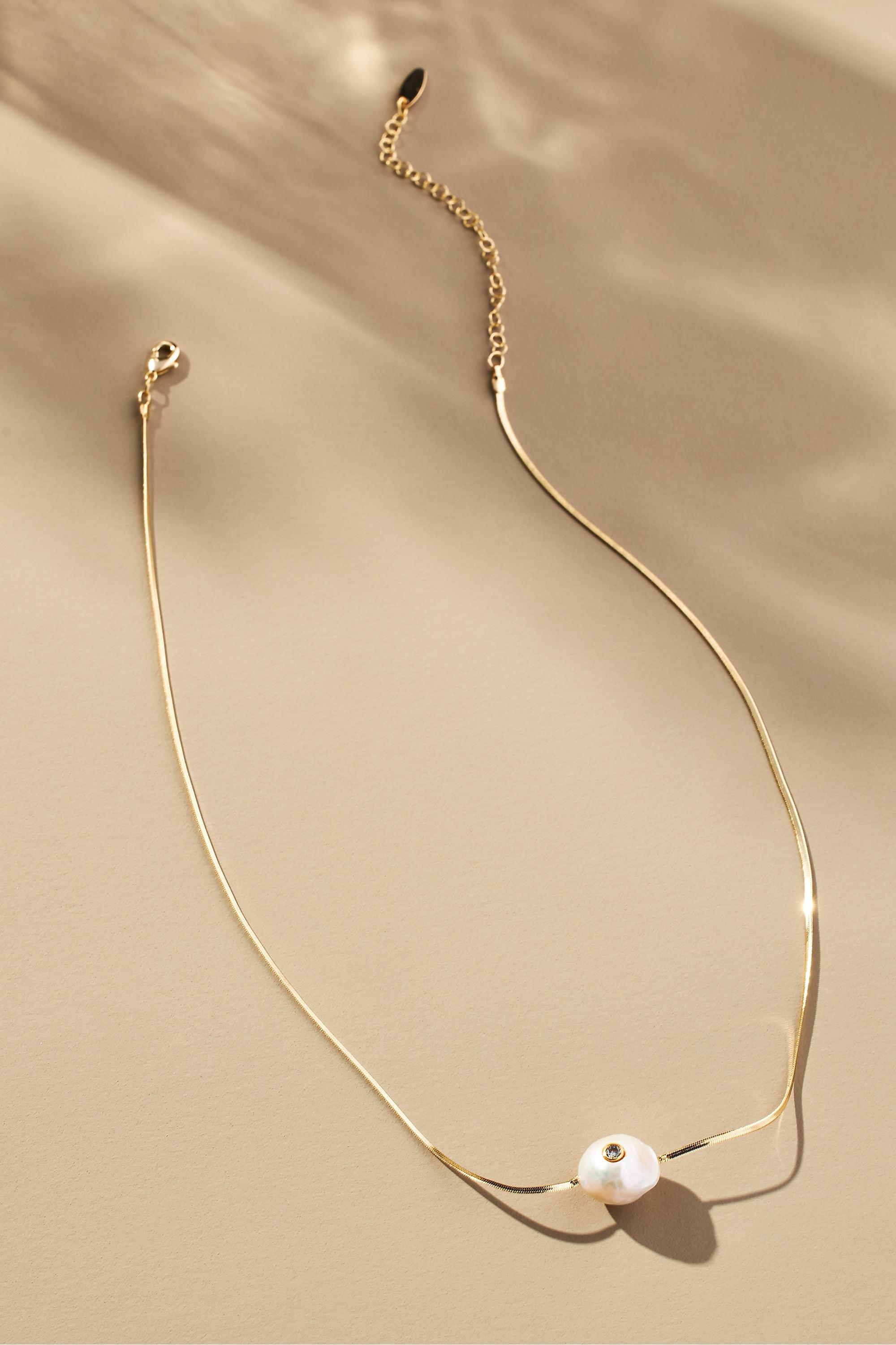 Slider Herringbone Necklace, Pearl, A501_0017, large image number 0