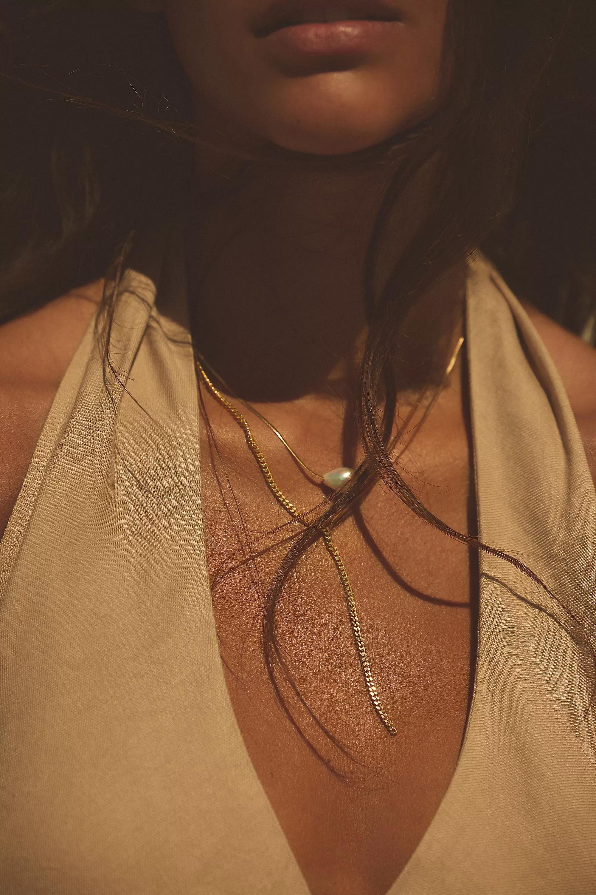 Slider Herringbone Necklace, Pearl, A501_0017, large image number 1